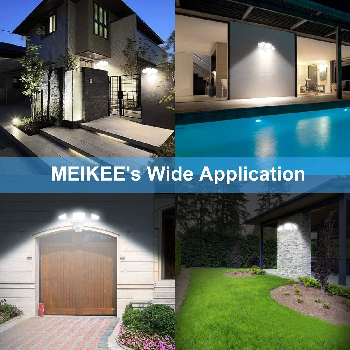 Motion Sensor Light Outdoor, MEIKEE 42W 3600LM LED Security Flood Lights, IP65 Waterproof 6500K, 3 Adjustable Heads Motion Detected Outdoor Lighting for Garage, Yard, Patio, Pathway