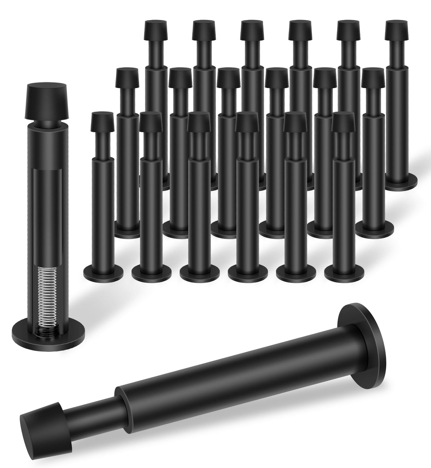 KOLAKO 20 Pack Black Door Stops - Spring Door Stop, 4.4 Inch Doorstop, Wall Protector