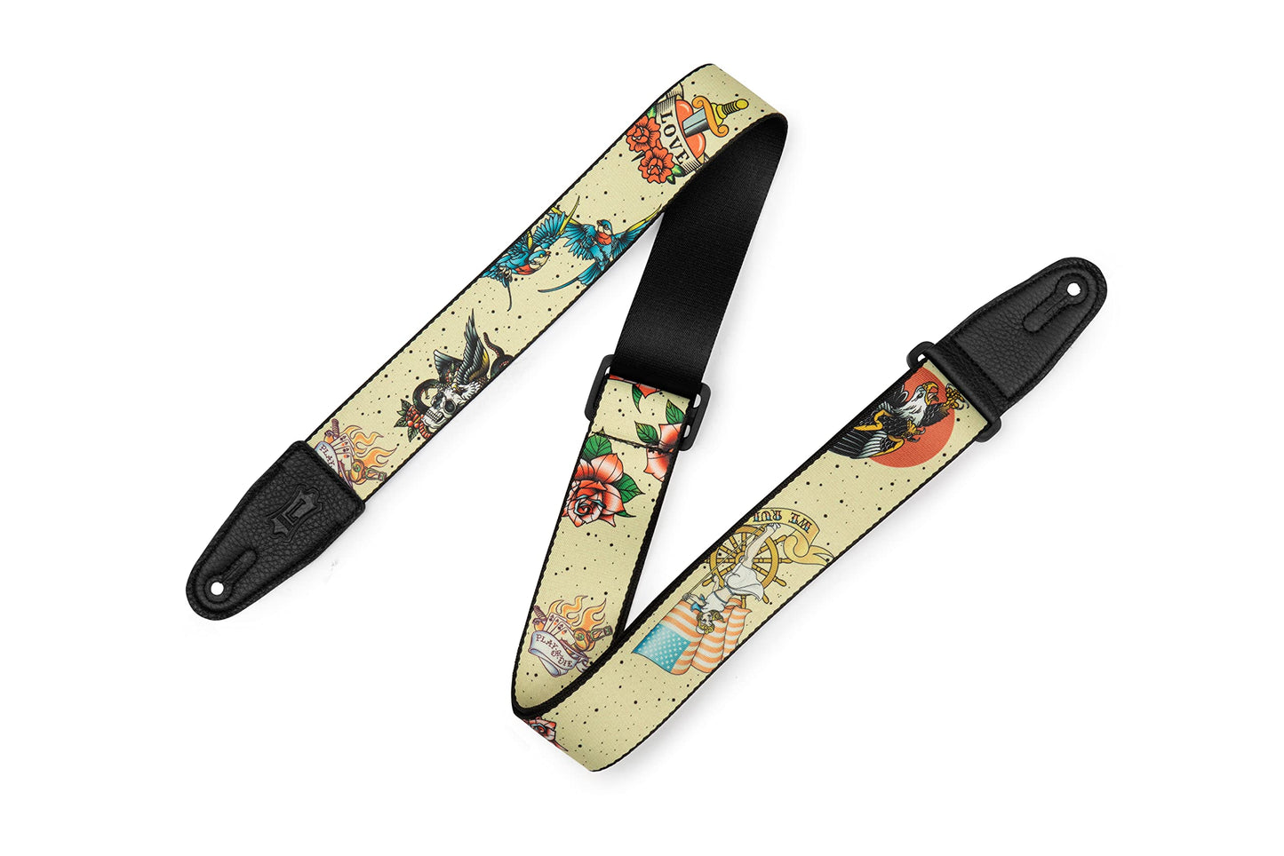 Levy's Leathers 2" Tattoo Series Polyester Guitar Strap with Tri-Glide Adjustment; Old School Flash Design (MP2TAT-005)