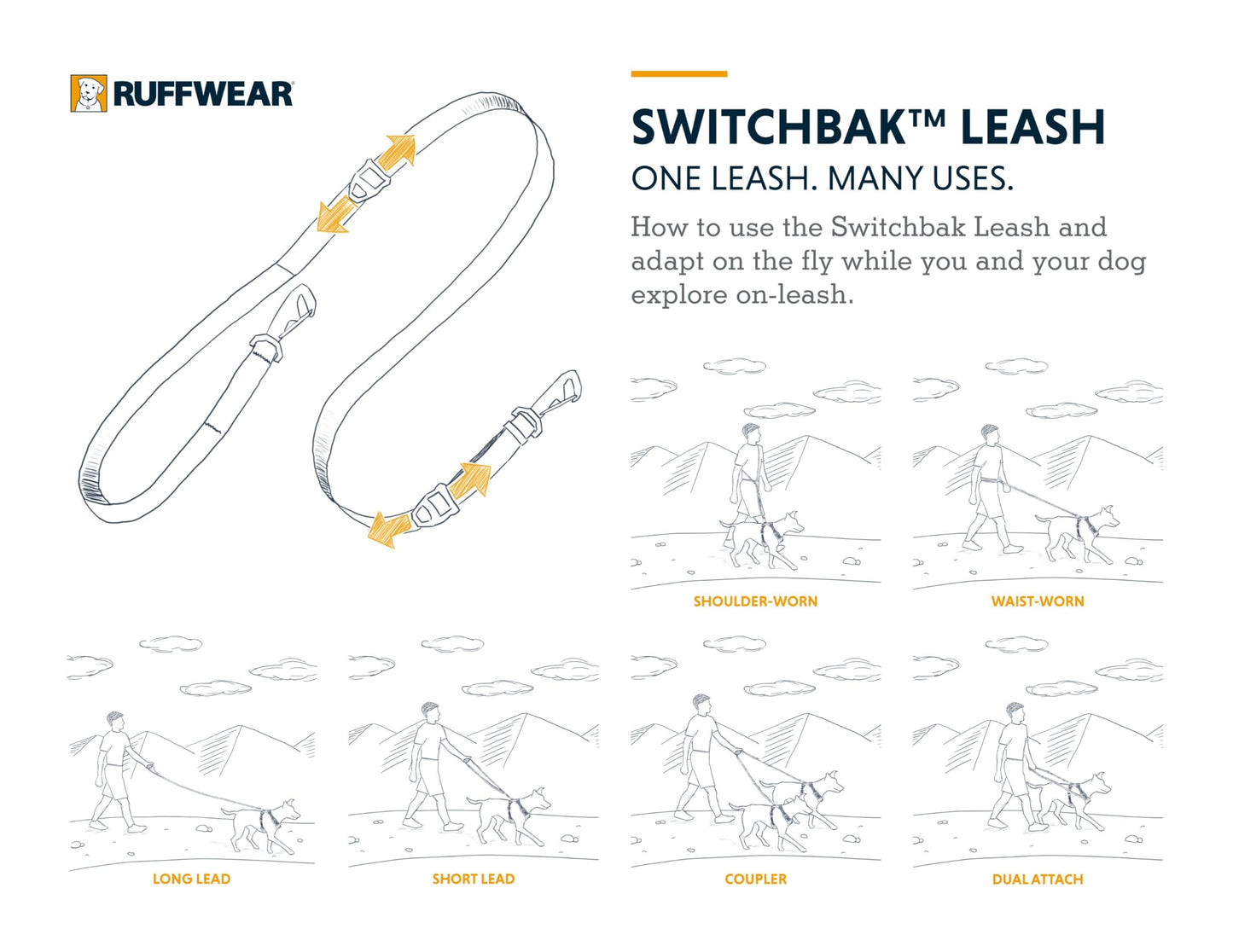Ruffwear, Switchbak Dog Leash, Convertible & Adjustable Lead for Everyday Use, Basalt Gray