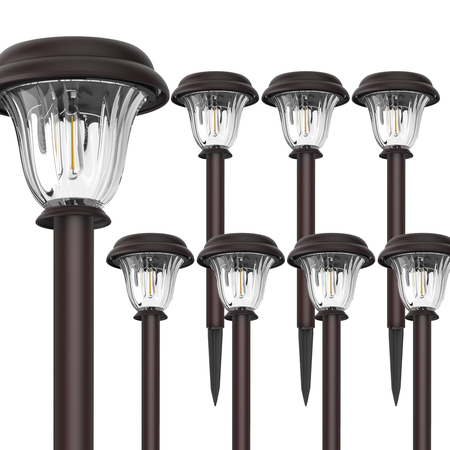 DERAYSION 8 Pack Solar Lights Outdoor, Stainless Steel Glass Solar Pathway Lights, Auto On/Off Long-Lasting Waterproof Landscape Lighting for Garden, Landscape, Path, Yard, Warkway (Warm White)