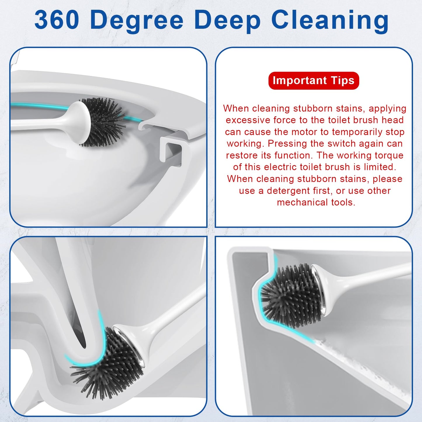 Ratolo Electric Toilet Brush,Silicone Toilet Brush,Toilet Bowl Brush and Holder Set with Ventilated Holder,Toilet Brush, Floor Standing, Wall Mounted Without Drilling,Rechargeable