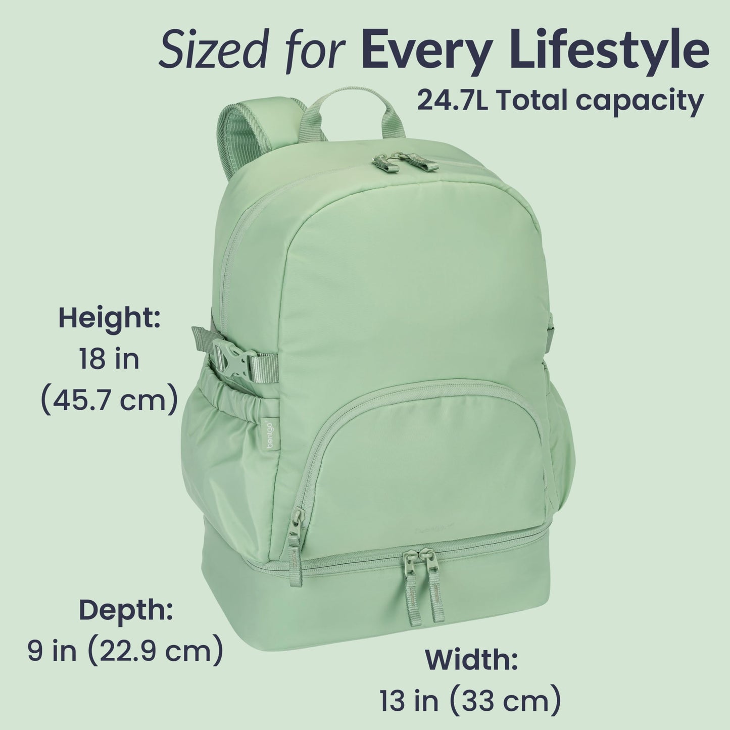 Bentgo® 2-in-1 Adult Backpack & Insulated Lunch Bag – Lightweight, Water-Resistant Travel Backpack with 9 Compartments, Laptop Sleeve & Trolley Sleeve for Work & Everyday Use (Clay Green)