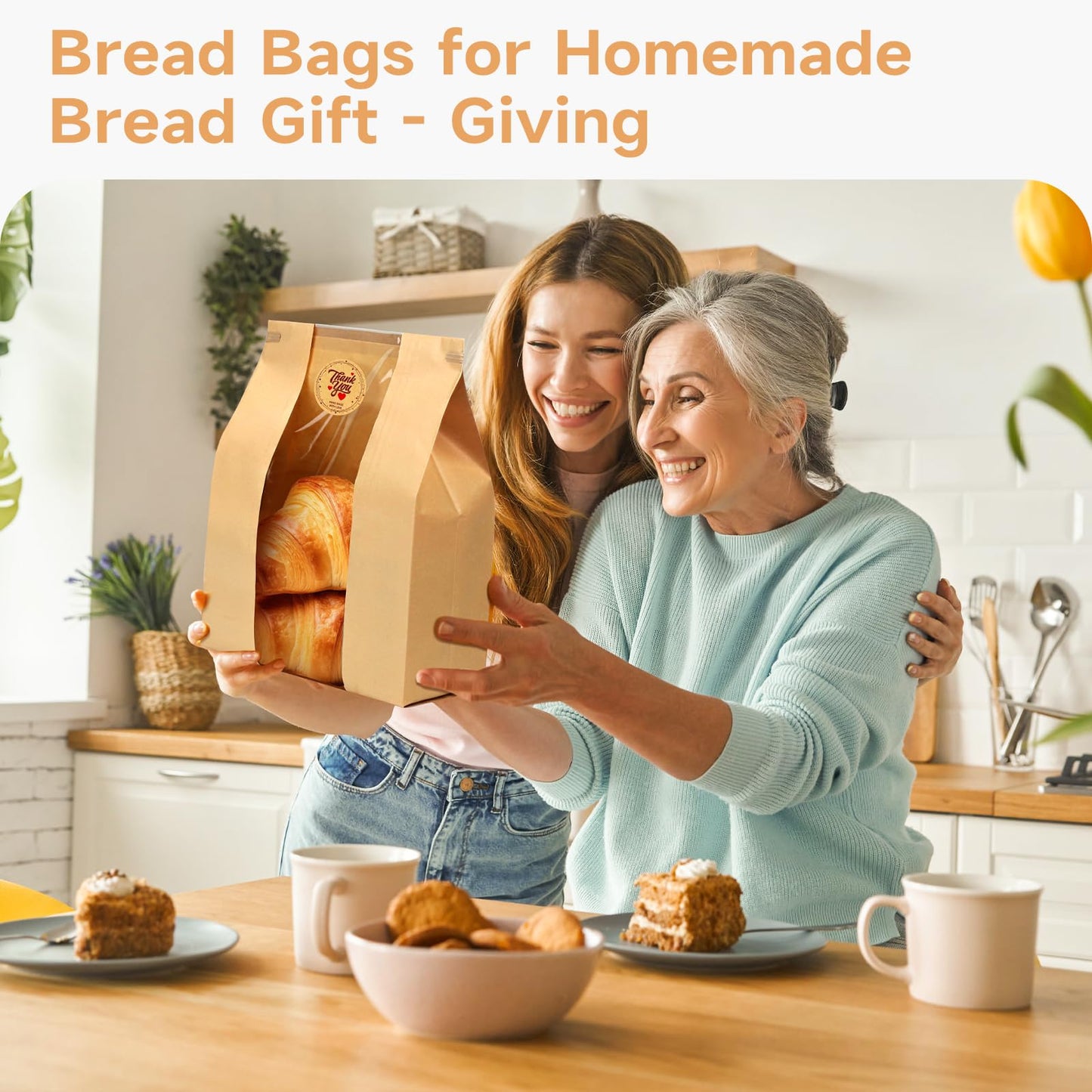 Qeedee 100 Pcs Paper Bread Bags for Homemade Bread Gift Giving, Sourdough Bread Bags with Tin Tie Tab, Kraft Toast Bags with Clear Window and Seal Stickers for Bakery, Treat Packaging, Home Kitchen