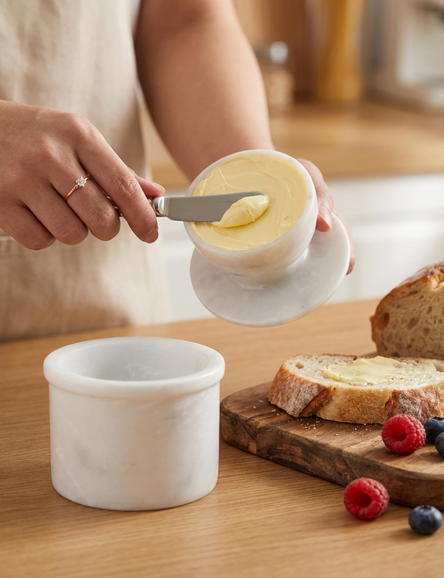 Radicaln Marble Butter Keeper White Cover Pot Handmade French Butter Storage - Crock Keeper for Kitchenware - Butter Dish