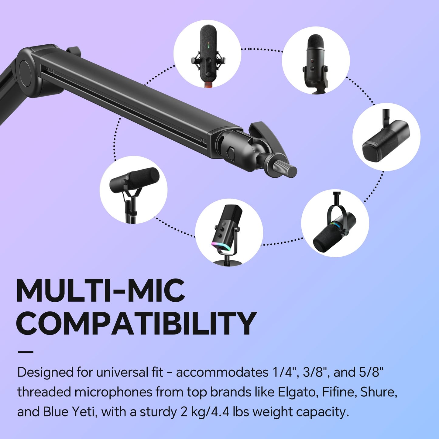 Mic Arm, Premium Microphone Boom Arm with Cable Management, 360°Rotatable Boom Arm, Mic Boom Arm for Streaming, Gaming, Podcasts, Home Office, Recording
