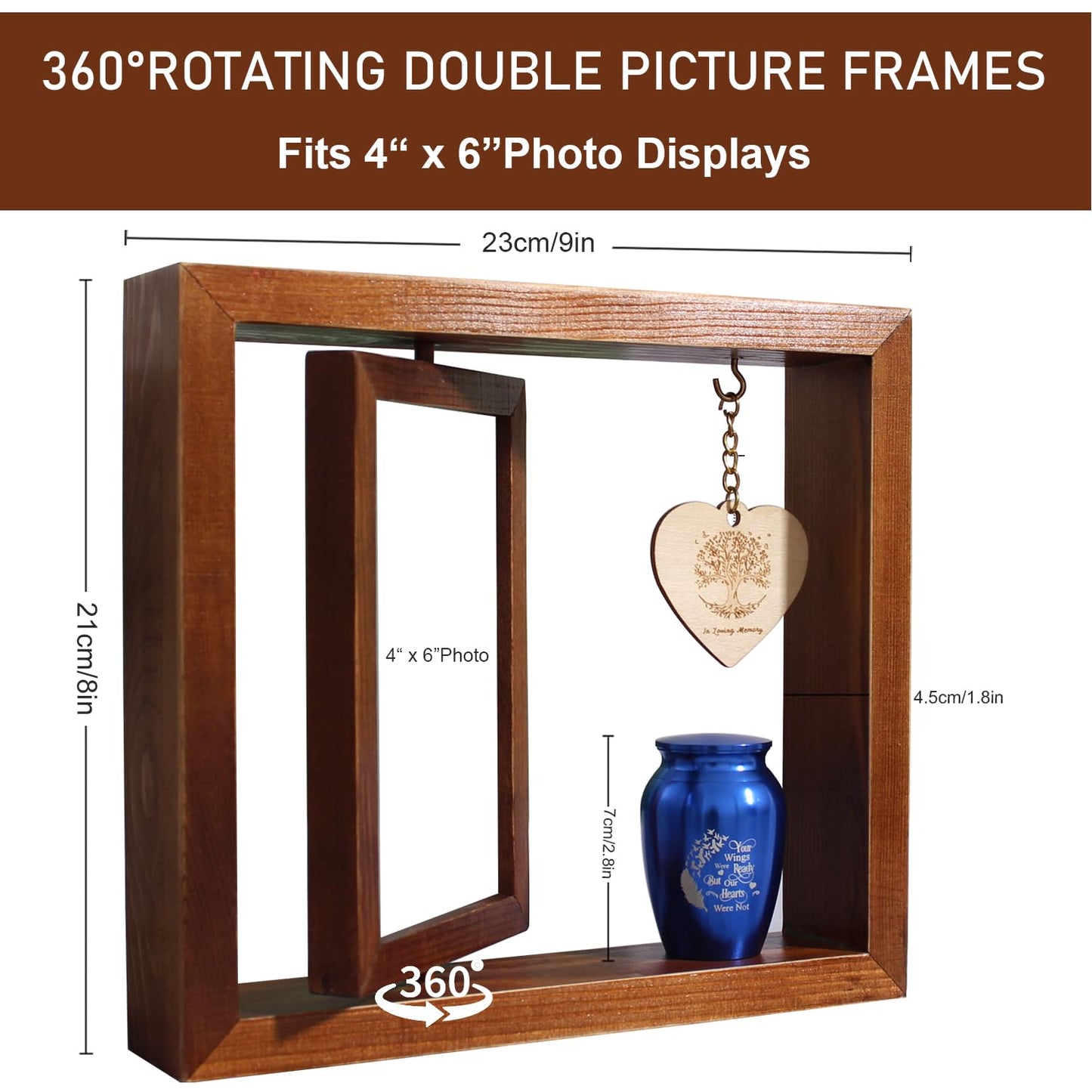 Contid Memorial Picture Frame and Small Urn Set Picture Frame with urn Mini Cremation picture Urn for Loss of Loved One,Frame Hold a 4’’-6’’ Photo, Mini Keepsake Sharing Funeral Urn with Brown Photo Frame