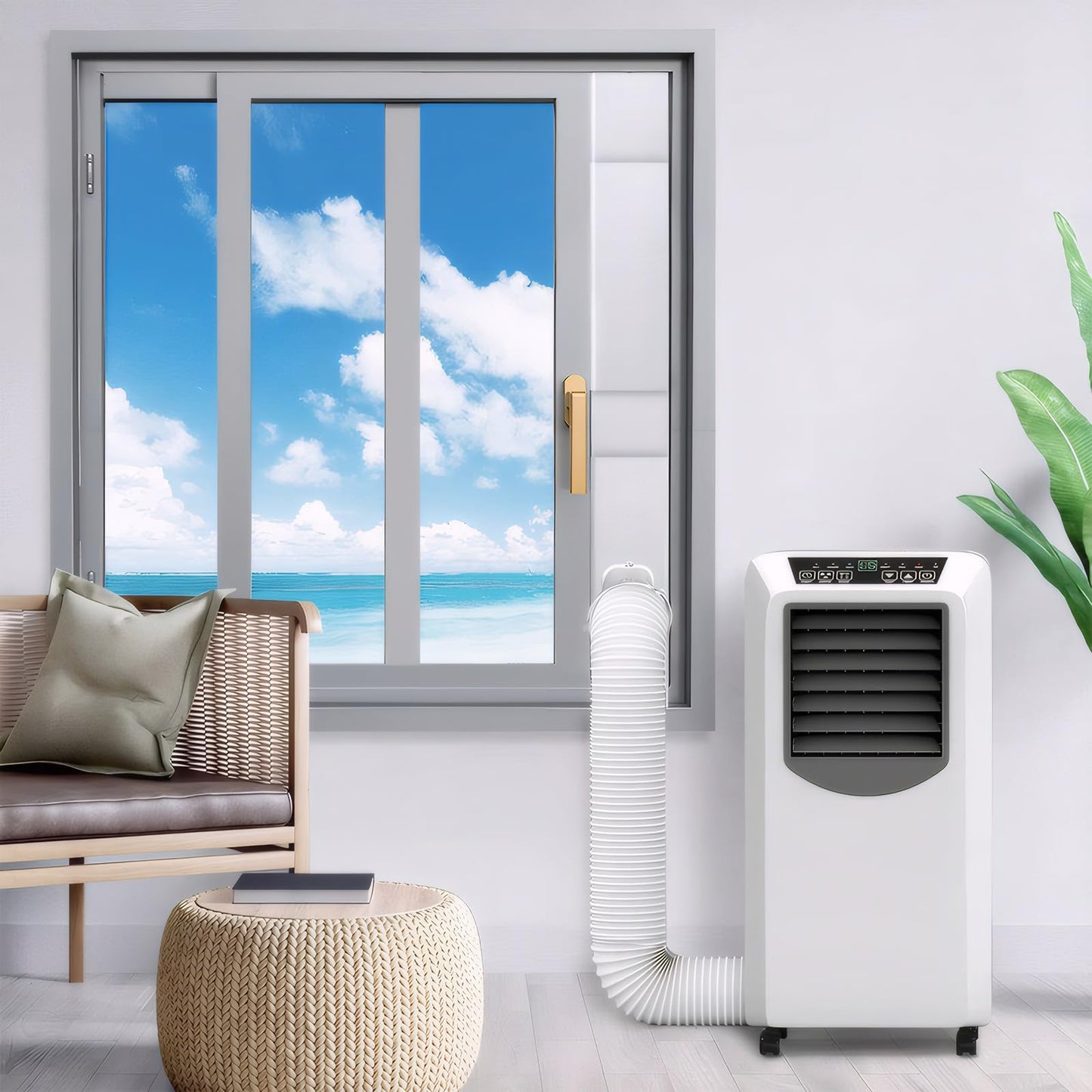Portable Air Conditioner Window Kit with 5.9" Exhaust Hose, Portable AC Window Vent Kit for Sliding Window Seal with PVC Plate, Universal Coupler Fits 5.9 & 5.1 Inch Diameter Exhaust Hose