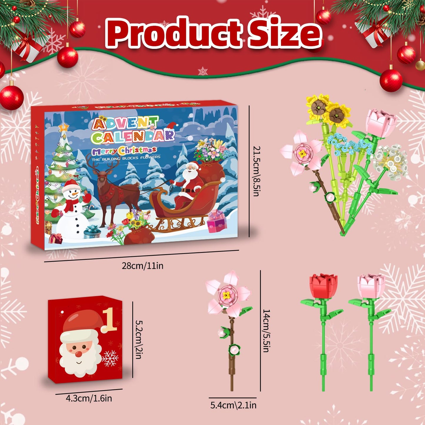 Advent Calendar 2025 Flower Building Blocks for Kids, 24-Day Christmas Calendar with 24 Colorful Flower Bouquets Made of Building Blocks,Christmas Flower Building Toy Gift for Boys and Girls