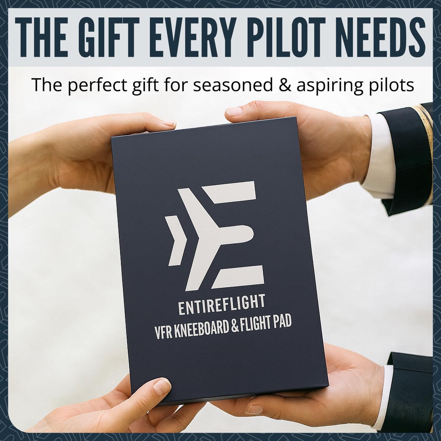 EntireFlight Aviation Pilot Kneeboard-VFR Black With Notepad-Premium Pilot Gear Aviation Accessories - Airplane Grade Aluminum-Elastic Knee Board Strap & Pen|Quality Box Included For Great Pilot Gifts