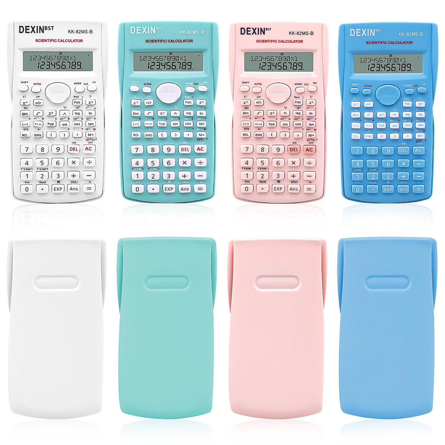 8 Pack Scientific Calculators with 2-Line LCD Display, Functions Non-Graphing Engineering Math Calculator Class Set for School, Financial Students Office Business (Pink/Blue/Green/White)