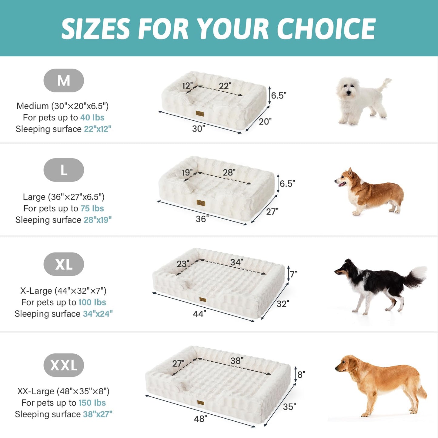 COZY KISS Orthopedic Dog Bed for Large Size Dog, Soft and Warm Faux Fur Extra Large Sofa for Pet Up to 100 lbs, Foam Bolster Anti-Slip Couch with Washable Removable Cover, XL 44x32x7 inch, Beige