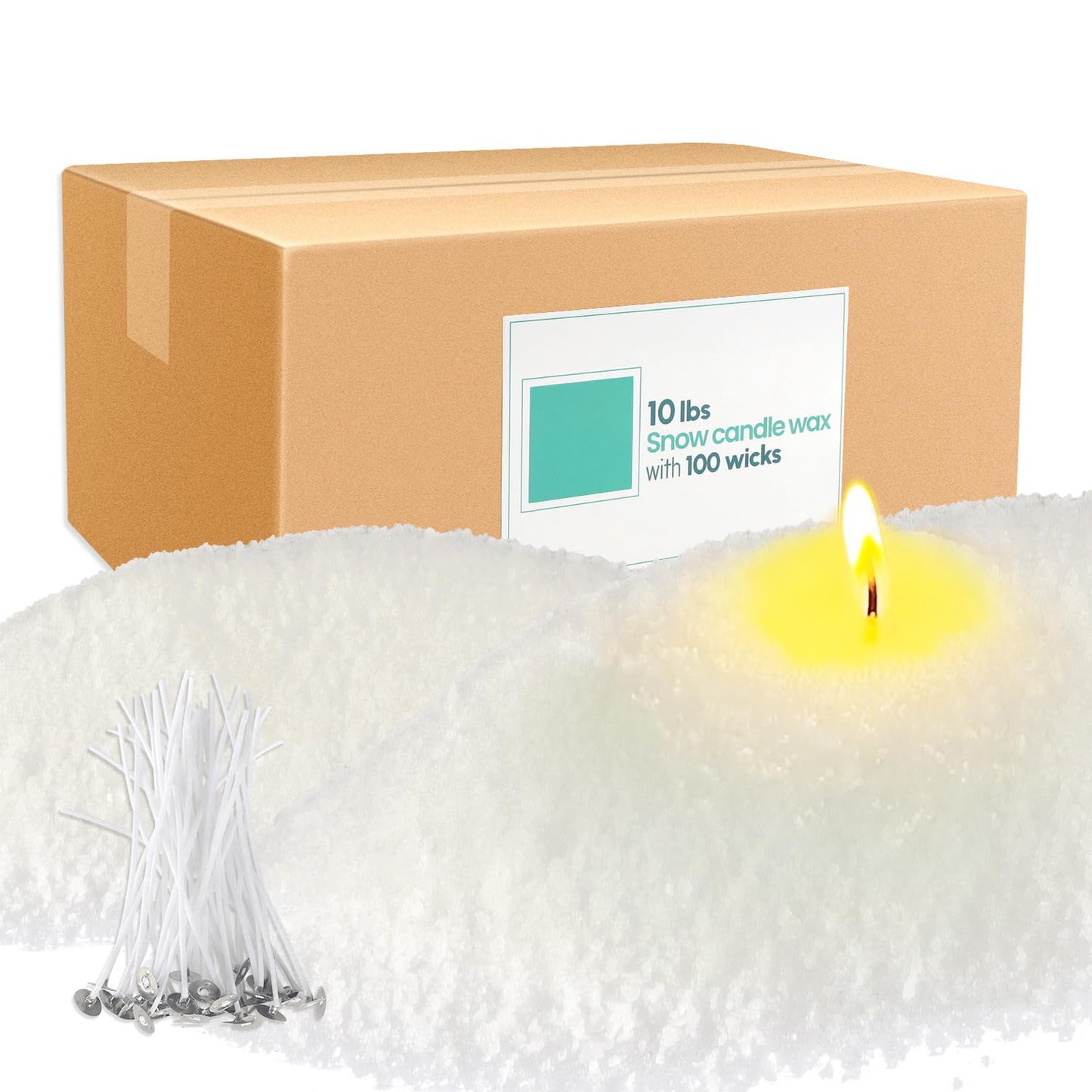 10 lb Natural Pearl Wax Sand DIY Set with 100 Wicks, Reusable, Continuous Burning, Unscented Candle Powder, Designed for Handmade Candles, Wedding Celebrations and Party Decorations.