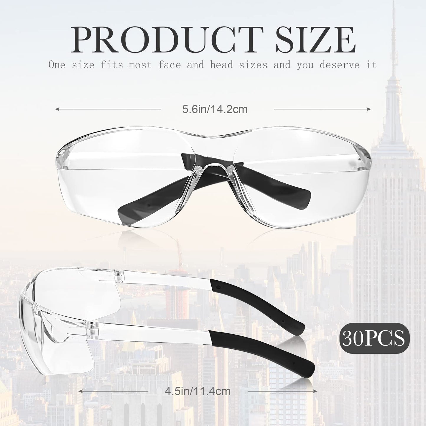 30 Pairs Safety Glasses for Men Women Eyewear Protective Goggle Bulk Safety Glasses for Worker Laboratory Gardening (Clear)