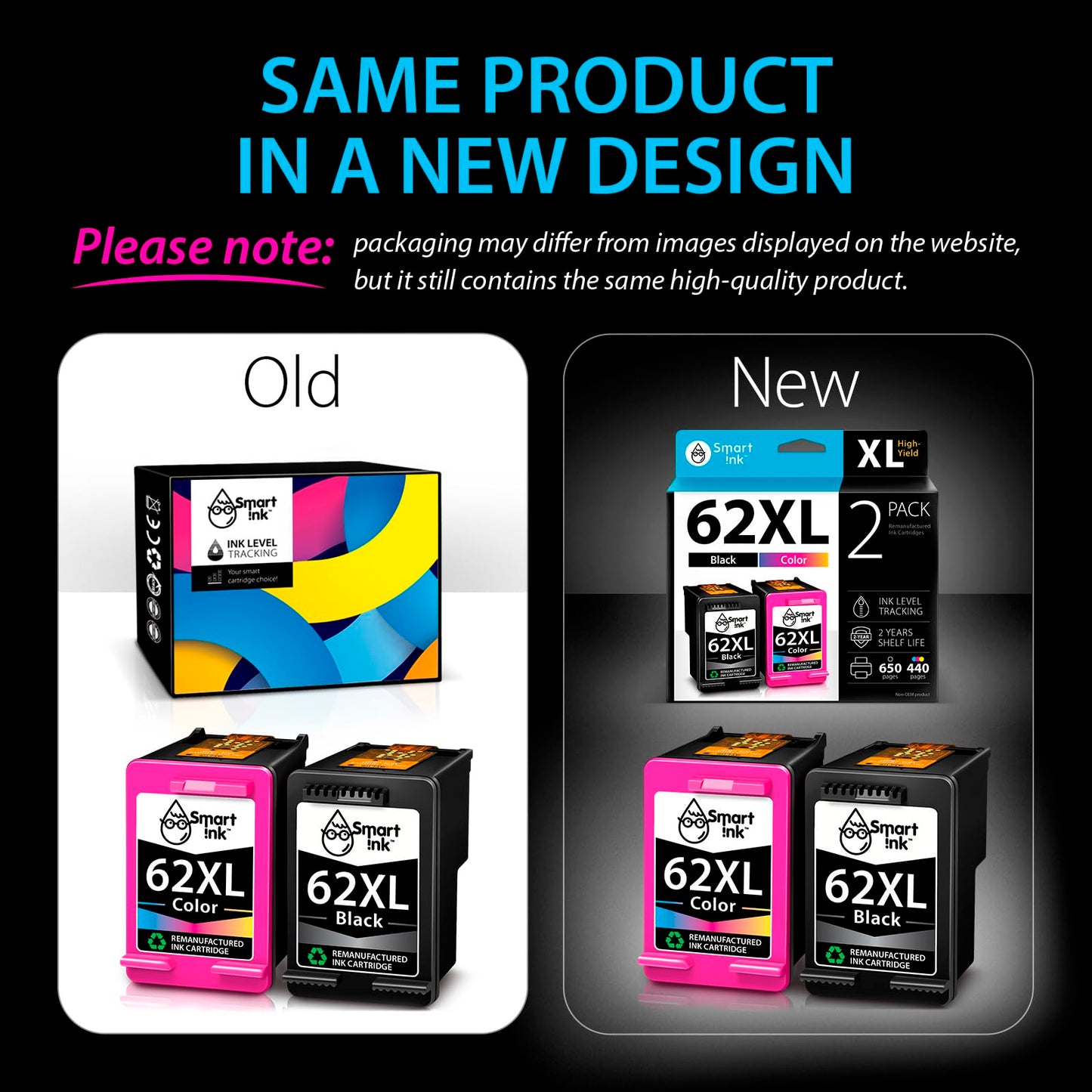 Smart Ink Remanufactured Ink Cartridges Replacement for HP 62 XL 62XL (Black & Color 2 Combo Pack) for HP Envy 5540 7640 5660 5640 5549 7645 8000 8005 OfficeJet 5740 5741 5742 5743 5744 8040 Printer