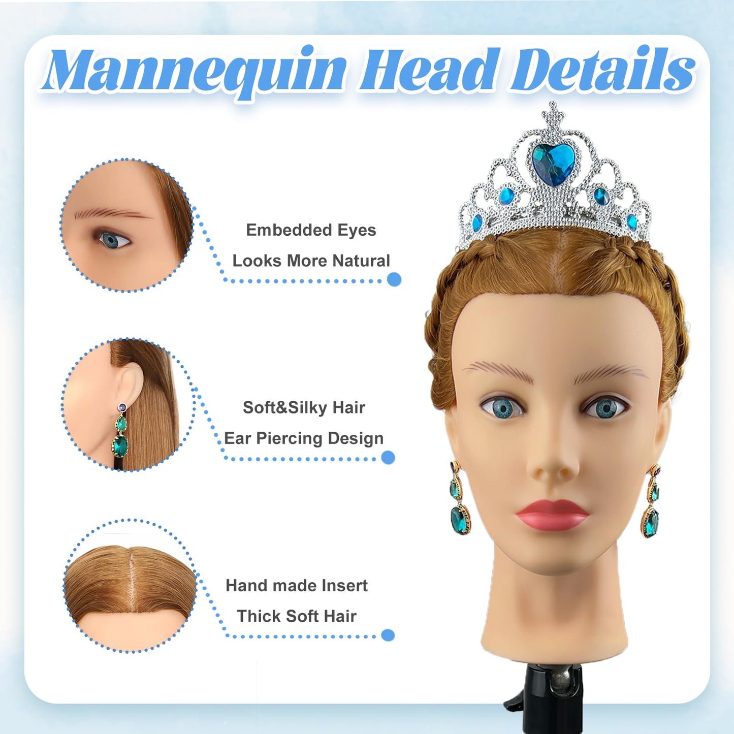 Firstwon Mannequin Head Human Hair- Cosmetology Manikin Doll Head with 80% Real Hair for Hairdresser Practice Styling Braiding & Free Clamp Holder (Color #27)
