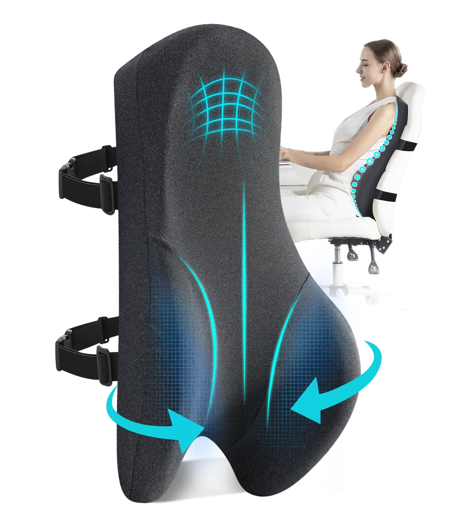 Lumbar Support Pillow for Office Chair Long Back Support Pillow for Comfort,Back Pain Relief Promotes Posture- Memory Foam Back Cushion for Offfice Chair,Desk, Gaiming, Recliner