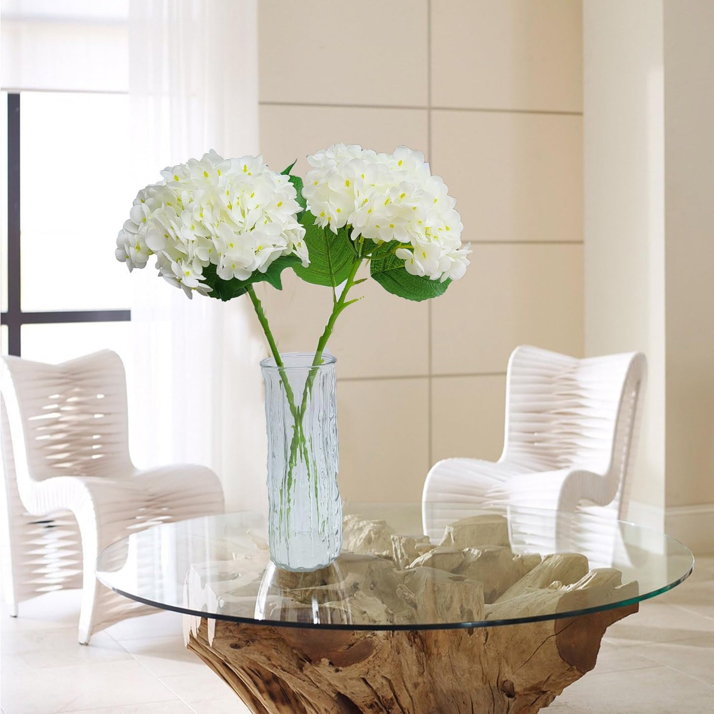 4pcs Real Touch Hydrangea Artificial Flowers, White Fake Hydrangea Flowers, 21" Large Natural Lifelike Hydrangea Faux Flower for Home Party Decor Outdoor Wedding Table Centerpieces