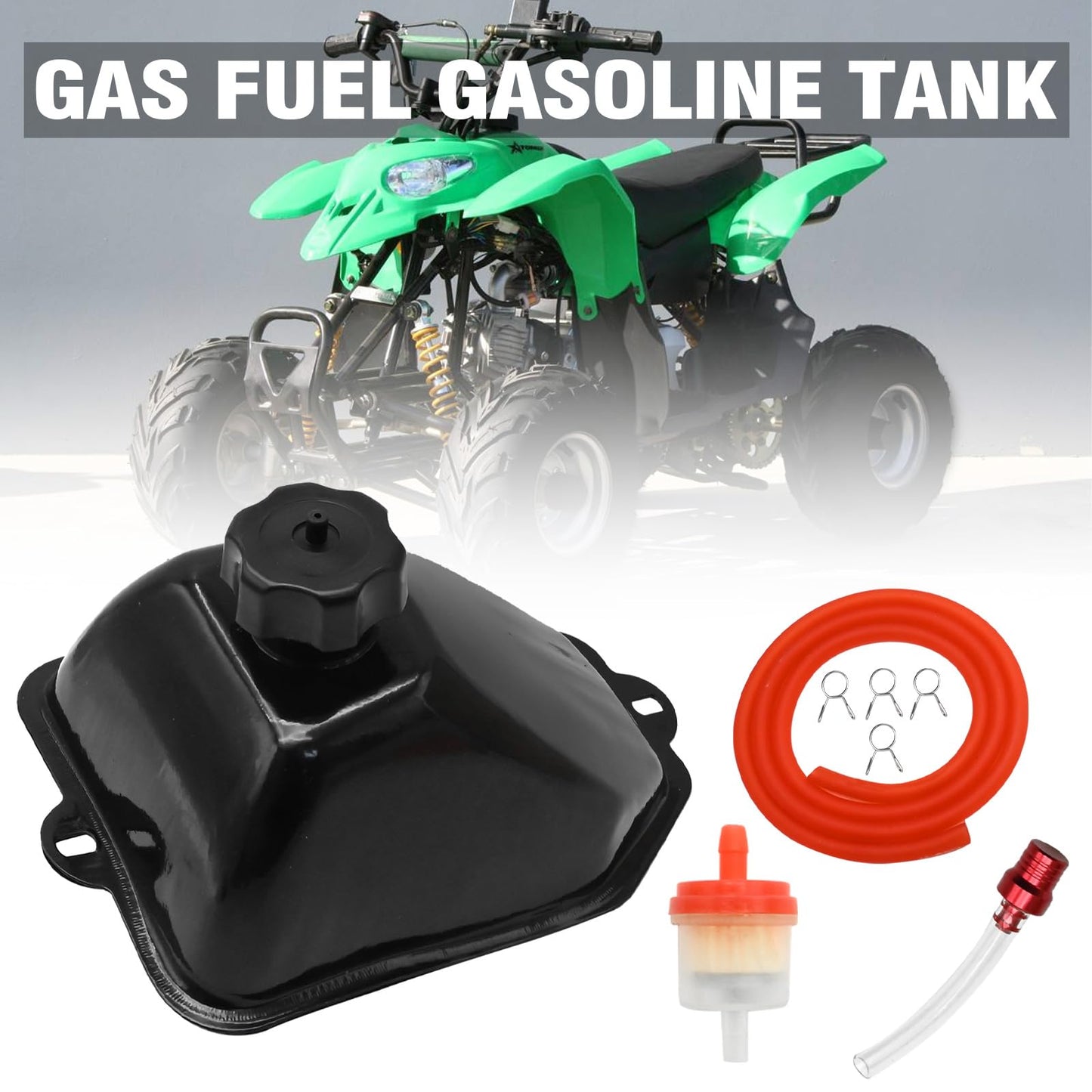 Metal Gas Fuel Petrol Tank Fit for 50cc 70cc 90cc 110cc 125cc ATV Quad 4 Wheel, Replacement for Yamoto Roketa TaoTao Sunl Jetmoto etc