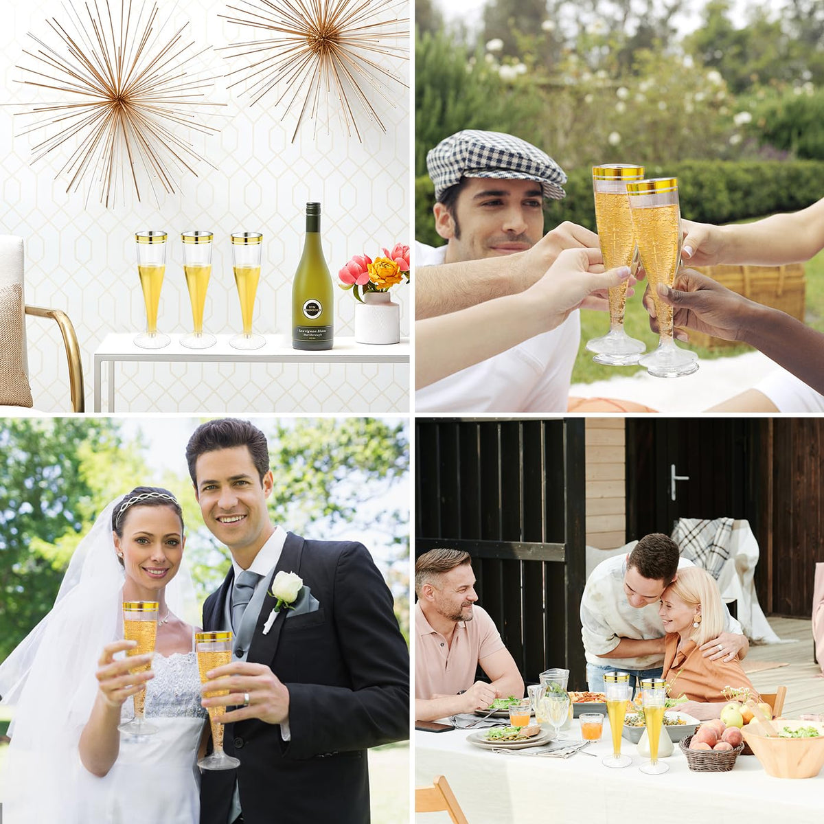 100 Pack Plastic Champagne Flutes,4.5 oz Clear Champagne Glasses with Gold Rim, Disposable Champagne Cups for Wedding Birthday Bridal Shower Party, Mimosa Bar Supplies