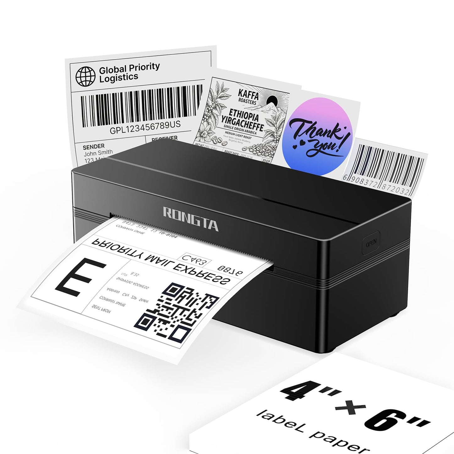 Rongta Bluetooth Shipping Label Printer, Wireless 4x6 Thermal Label Printer for Shipping Packages, Support Android, iPhone, Widely Used for Amazon, Shopify, Etsy, UPS, Black