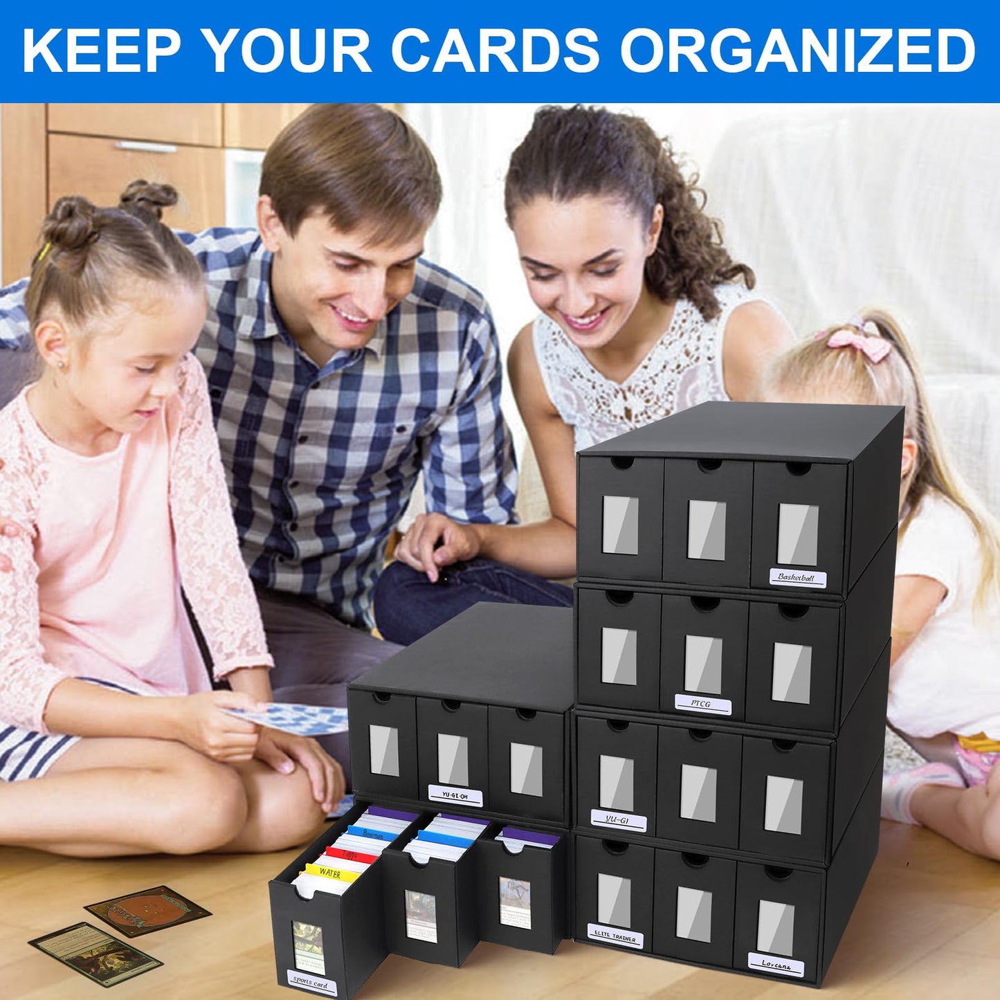AOPULE 18000+ Card Storage Box for Commander Display, Trading Card Storage Box with 48 Dividers, Labels & Tapes, Cards Storage Organizer for TCG MTG PTCG Sports Cards