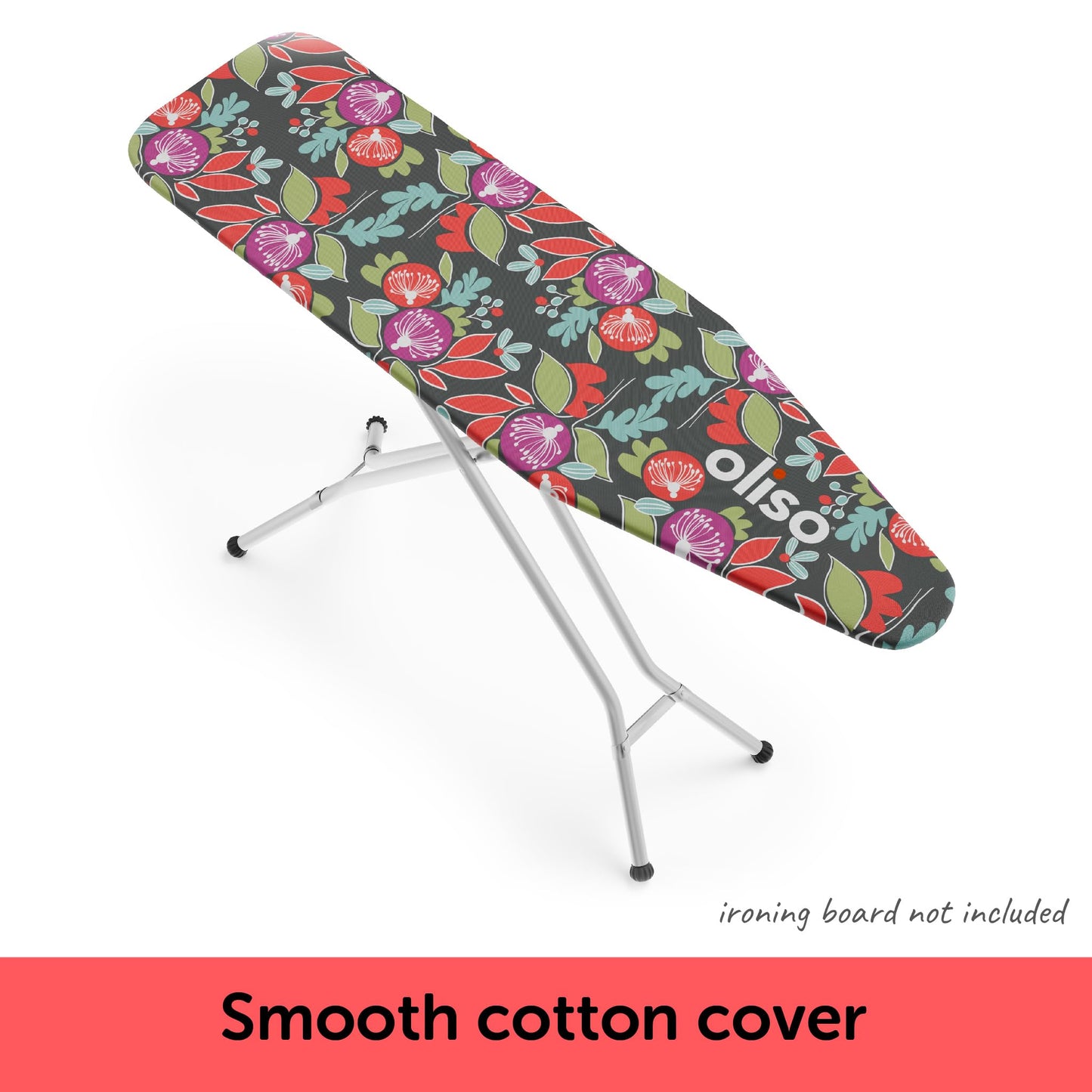 Oliso Ironing Board Cover, Durable 100% Cotton Lined with Professional Grade Felt pad - Fits Standard 54” x 15" Boards, a Wide Elastic Edge, Two Adjustable Straps for a Secure, Smooth fit (Floral)