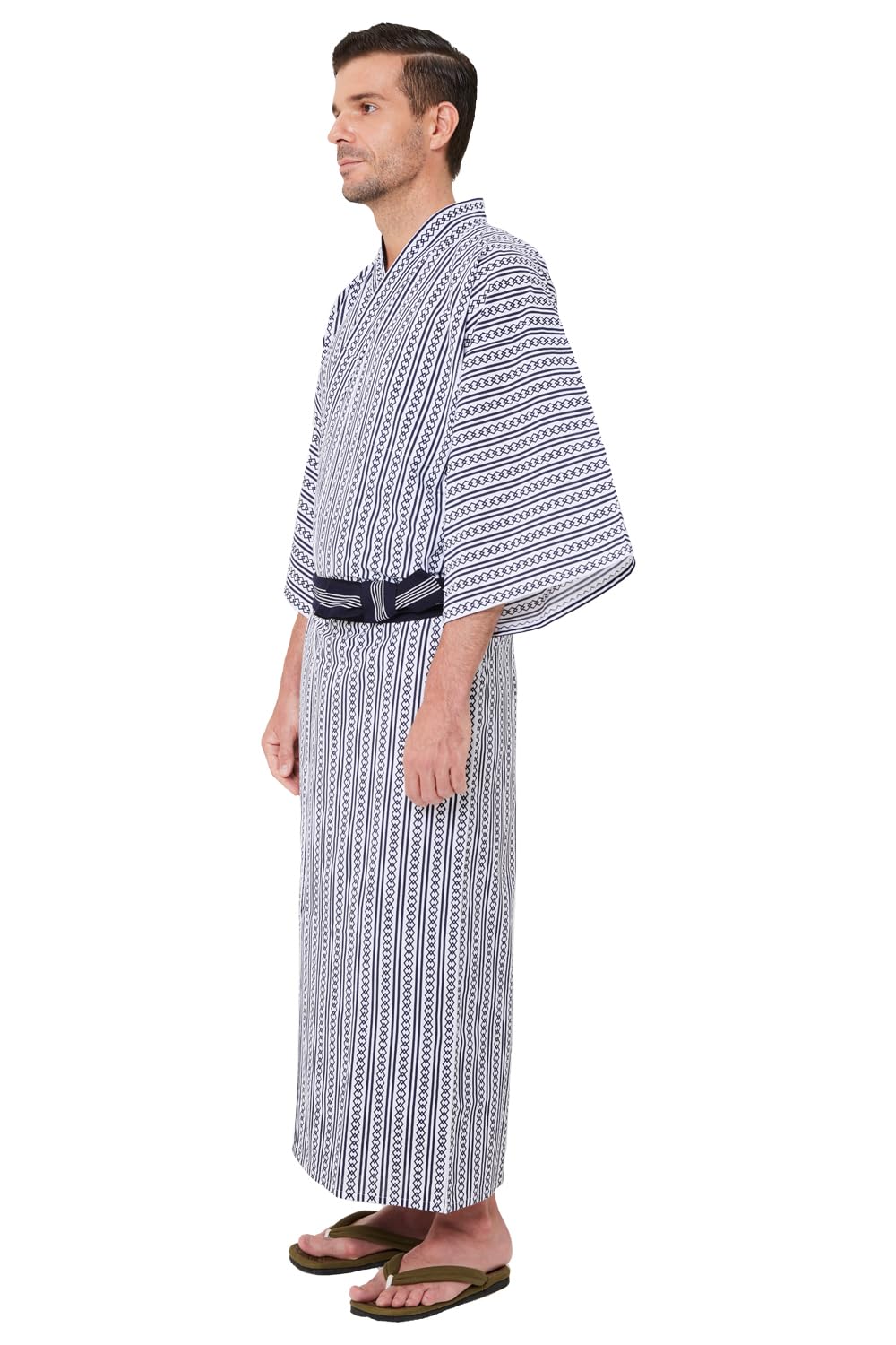 Koremono Mens Tatekan Yukata, Lightweight Summer Robe, 100% Cotton, Made in Japan (CA/US, Alpha, XX-Large, Big, Regular, White)