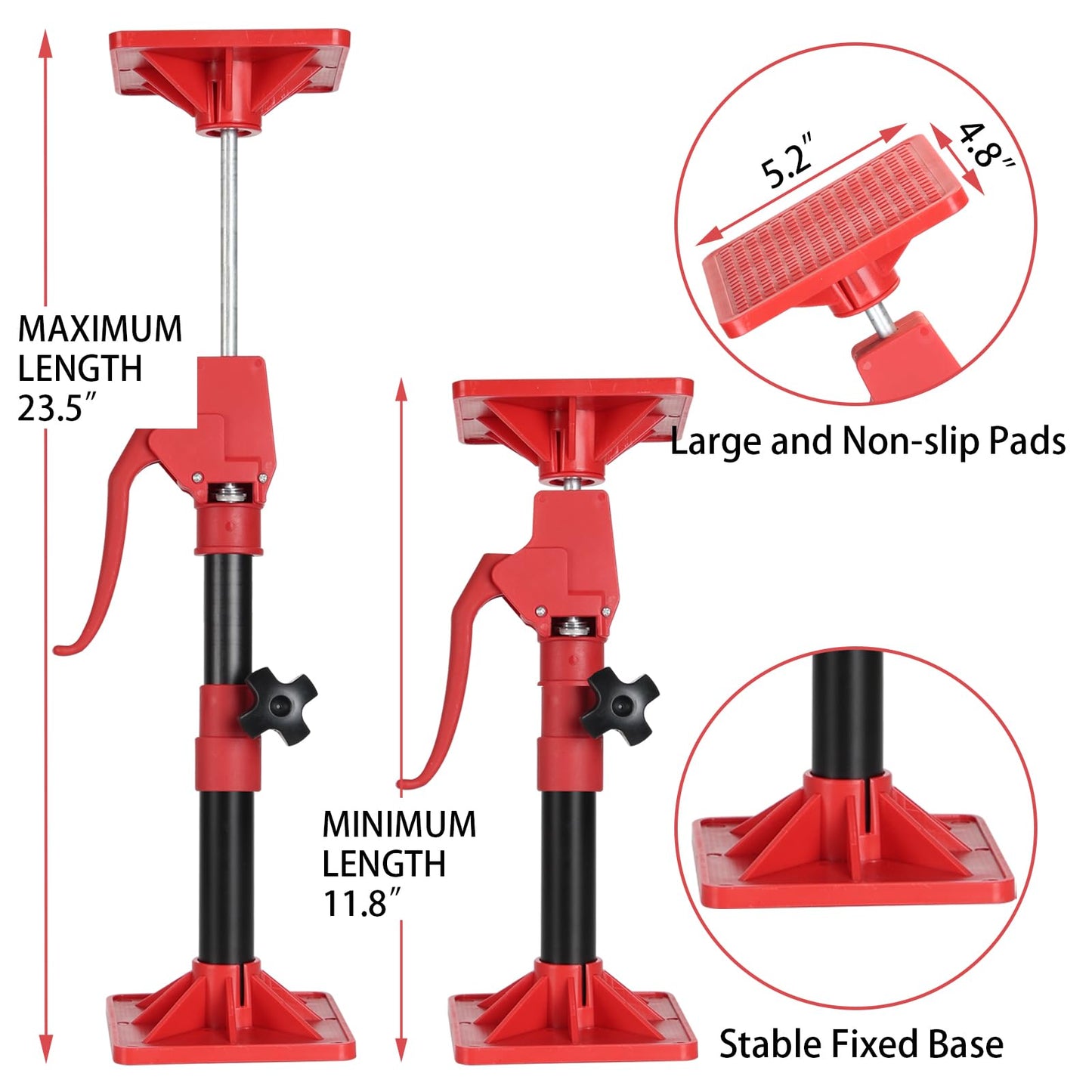 Cabinet Jacks for Installing Cabinets, 11.8" to 23.5" Third Hand Tools Adjustable Support Pole, 3rd Hand Support System for Upper Cabinet Installation, Each 78 LB Capacity, 2 Pack