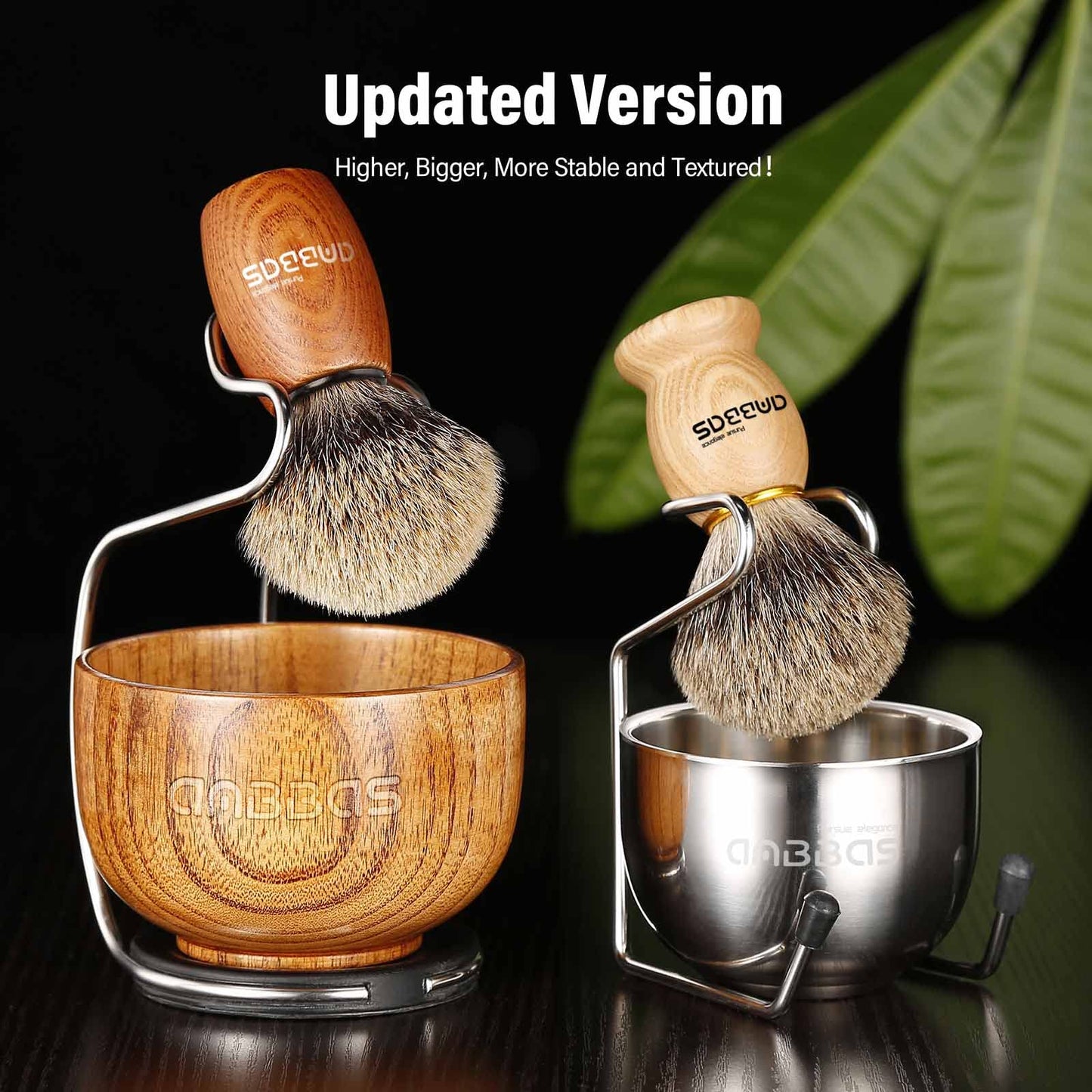 Anbbas Badger Hair Shaving Brush with Wood Handle,Large Soap Bowl,Stainless Steel Shaving Stand and 3.5 oz Natural Shaving Soap Puck Refill for Men