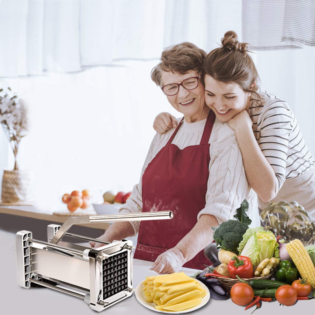French Fry Cutter, SOPITO Professional Potato Cutter Stainless Steel Commercial Restaurant with 1/2-Inch Blade for Potatoes, Carrot and More