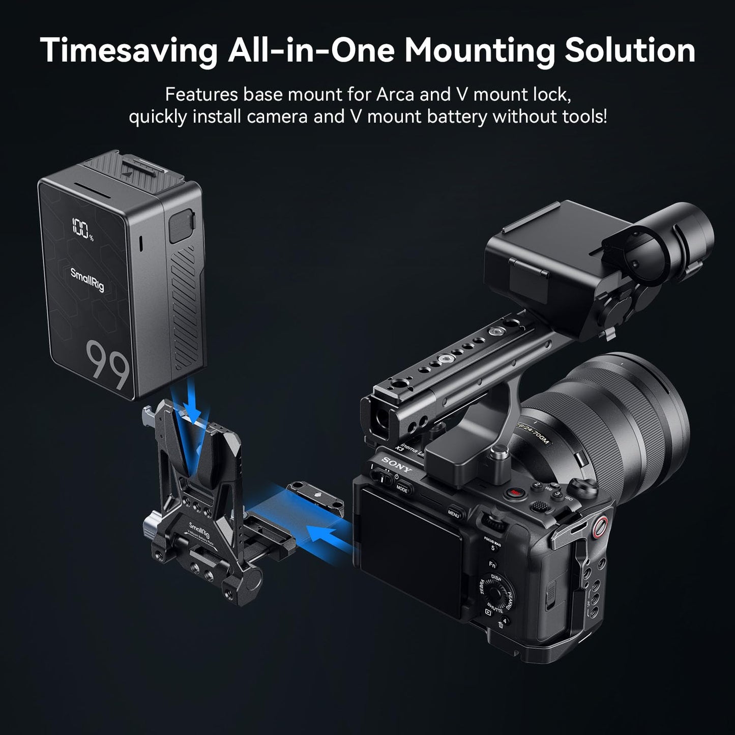 SMALLRIG Foldable V Mount Battery Plate for Sony FX3 / A7 IV / A7S III, for Canon R5 / R6, for Nikon Z8, with QR Plate for Arca, Compact Camera Video Rig, Tool-Free, for NEEWER V Mount Battery PS099E