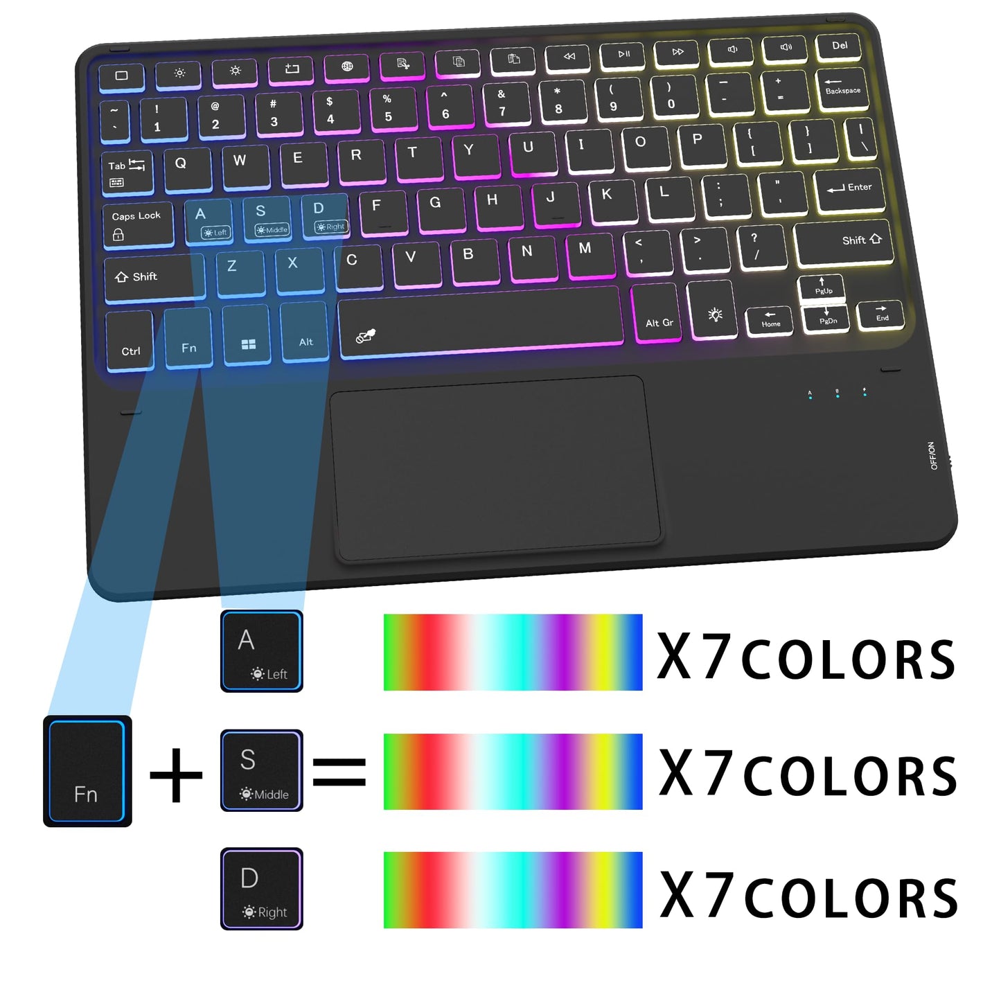 Keyboard Case for Samsung Galaxy Tab A9+ A9 Plus 11": 3 Zone 7 Colors Backlit Trackpad Keyboard for 11 inch Galaxy Tab A9 Plus A9+ 2023 - Detachable Smart Touchpad Wireless Keyboard Folio Tablet Cover