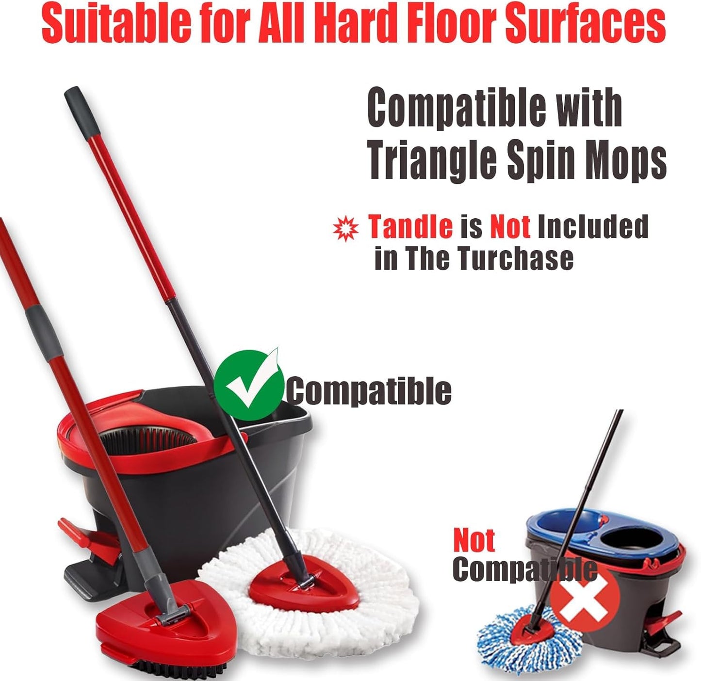 10 Pack-in-1 Reusable Mop Head Replacement for Vileda Easywring 1-Tank System, Microfiber Spin Moop Refills Compatible with Vileda Triangle Mops,Deep Clean Refill, Machine Washable & Easy to Replace