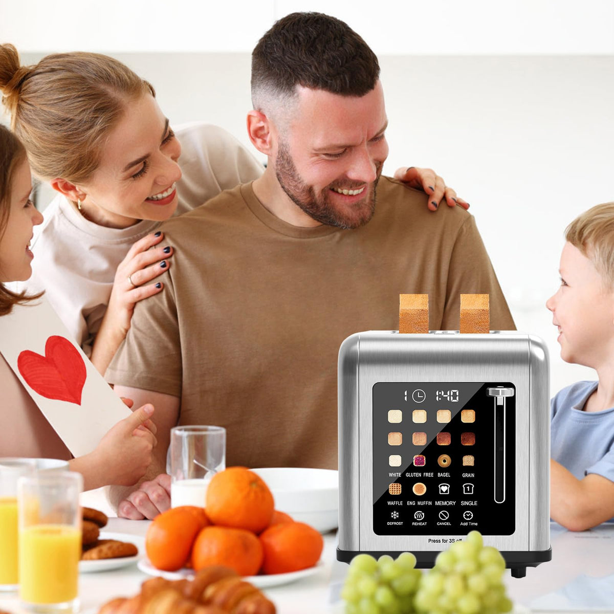Touch Screen Toaster 2 Slice, Stainless Steel Toasters Digital Timer, Dual Control Panel Toasters, 8 Shade Settings 6 Bread Types for Bagel, Cancel, Defrost