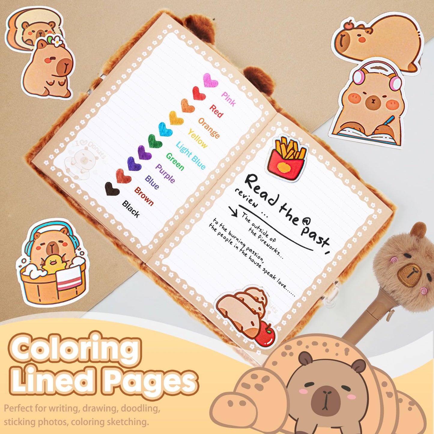 Capybara Gifts for Girls, Kids Capybara Plush Toys Set with Capybara Stuffed Animal, Secret Diary, Ballpoint Pen, Stickers, Birthday Gifts for Little Girls Age 5 6 7 8 9 10-12 Years Old