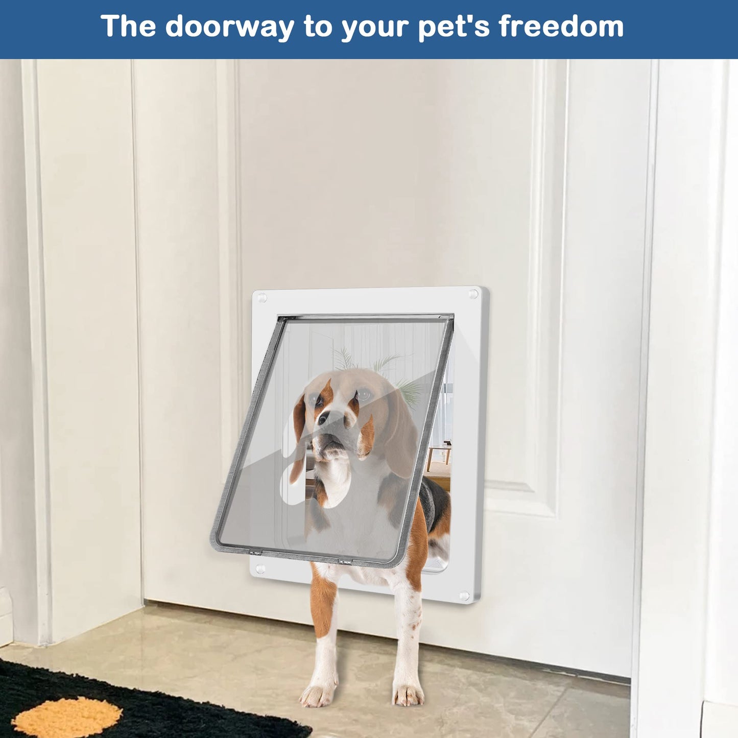 CEESC Dog Door for Pets Up to 45 lb, Weatherproof Pet Door for Cats and Dogs, Durable, Snap-in Closing Panel Included, Suitable for Interior and Exterior Doors(Medium White)