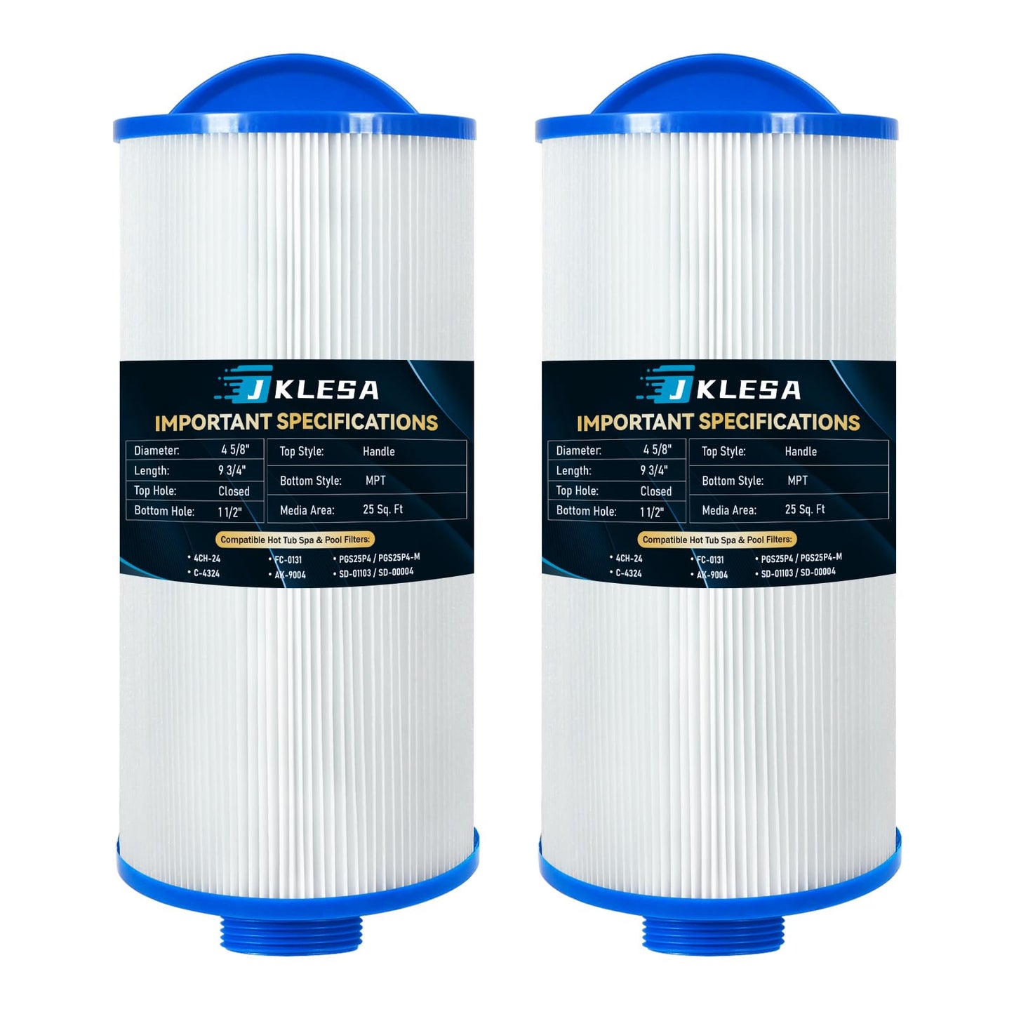 JKLESA Spa Filter Compatible with Unicel 4CH-24, Pleatco PGS25P4, Filbur FC-0131, Aladdin 12519, Baleen AK-9004, Darlly 40260, XLS-434, SD-01103, SD-00004 Hot Tub Filter Cartridge, 2 Pack, 25 Sq. Ft