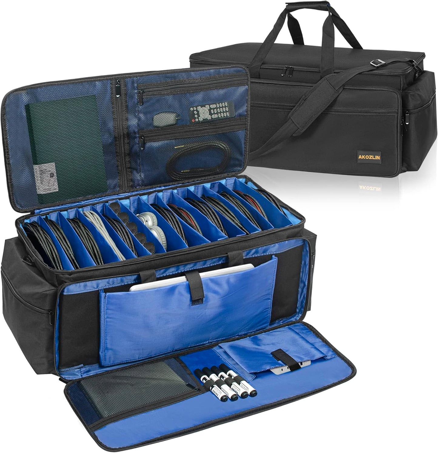 AKOZLIN DJ Cable File Bag with 13 Detachable Dividers and Bottom Cable Bags for Musicians Travel Gig Bag for 15.6" Laptop,Professional DJ Gear, Sound Instrument and Music Equipment Accessories,XLarge