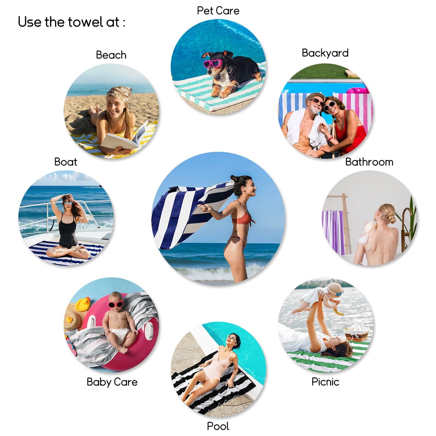 Ouxiaobai Cotton Oversized Beach Towel - 180 x 90 CM Striped Pool Towel, Soft Velour Cabana Swim Towel