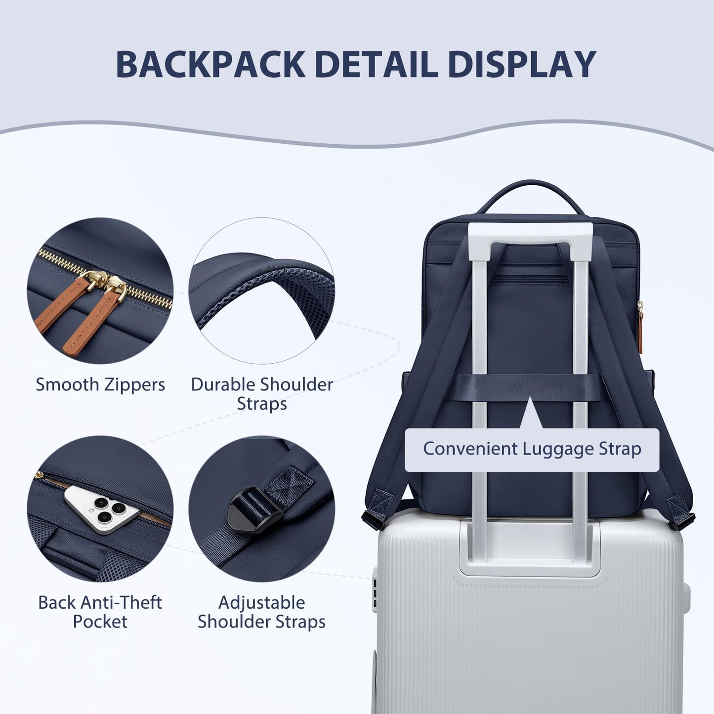 GOLF QUALITY Laptop Backpack for Women, Work Business Traval Computer Backpacks with Laptop Compartment Waterproof Casual Daypack for Travel College,16Inch,Navy Blue