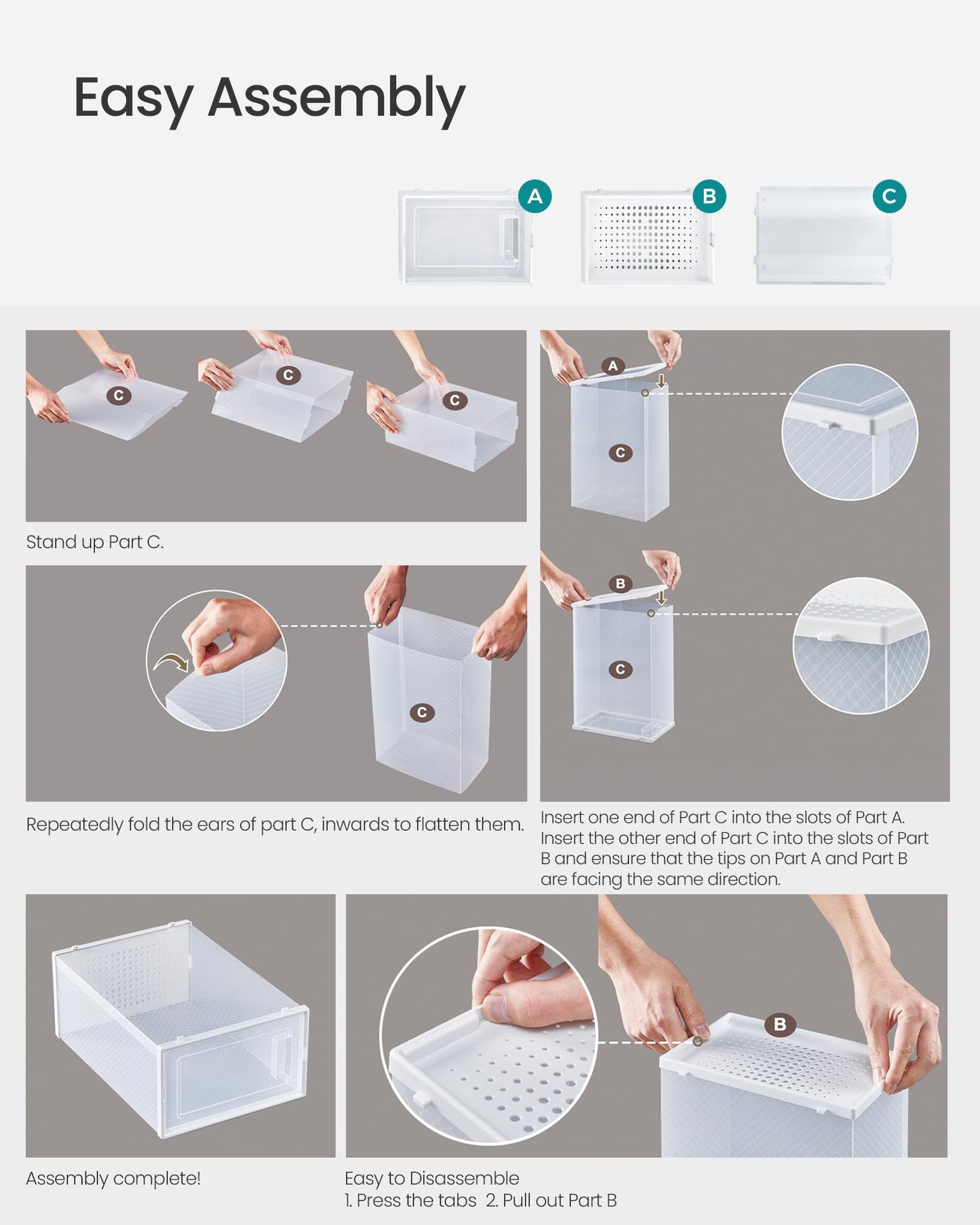 SONGMICS Shoe Boxes, Set of 18 Shoe Storage Organizers, Stackable and Foldable for Sneakers, Fit up to US Size 11, Transparent and White ULSP18SWT