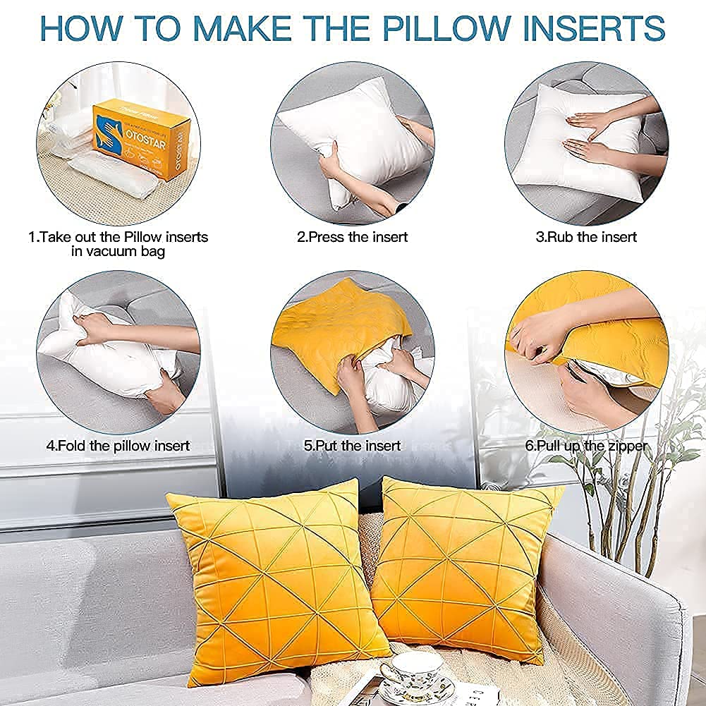 OTOSTAR Pillow Inserts 18x18 Inch Outdoor Waterproof Throw Pillow Inserts Premium Decorative Square Form Pillows Bedding Stuffers for Couch Bed Sham Cushion Stuffer Set of 4