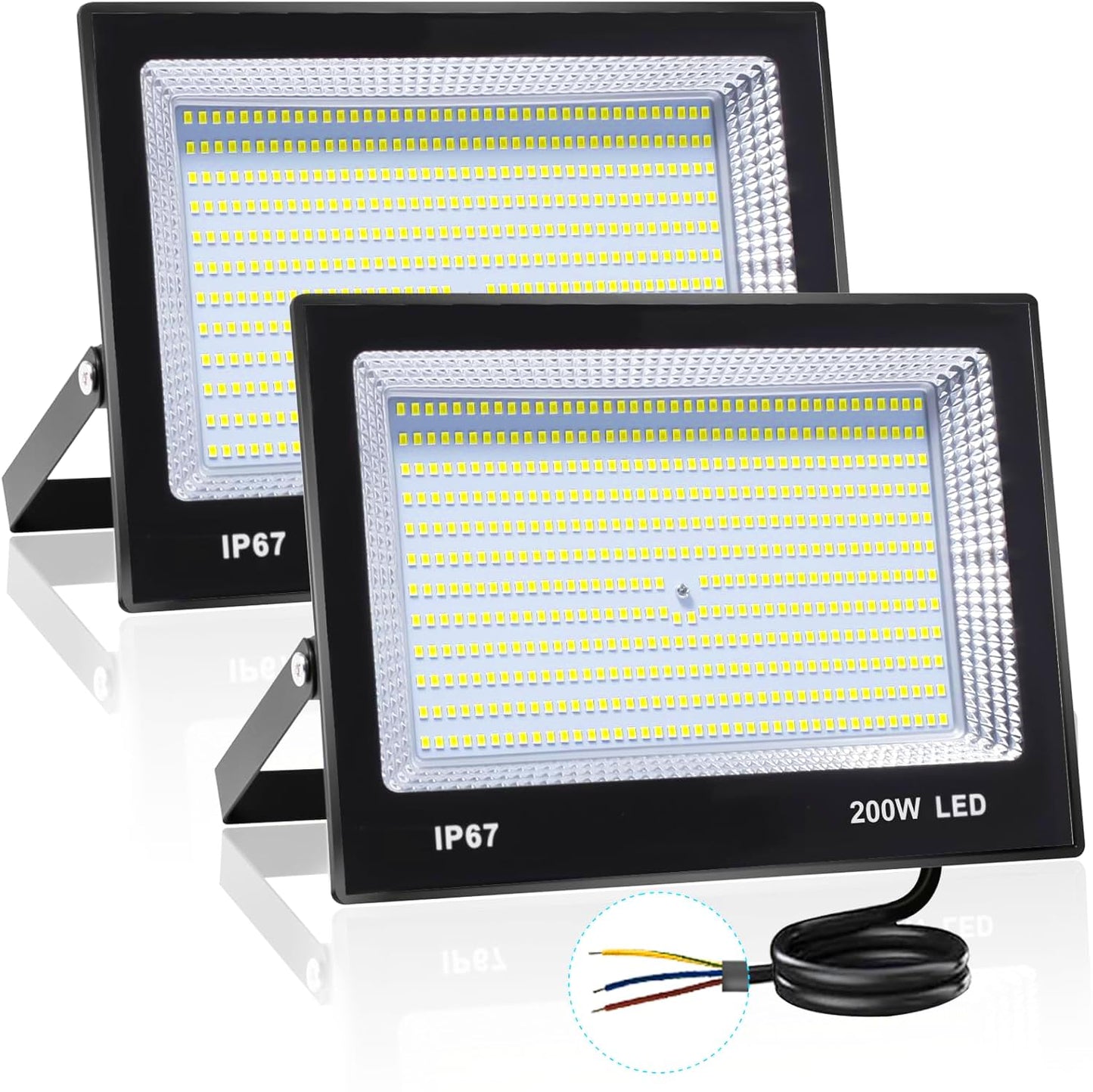 LED Flood Lights, 200W Security Light Outdoor Indoor, 20000 Lumens 6500K Super Bright Exterior Lighting Project, IP66 Waterproof for Patio, Garden, Back Yard, Lawn, Barn, Playground (Pack of 2)