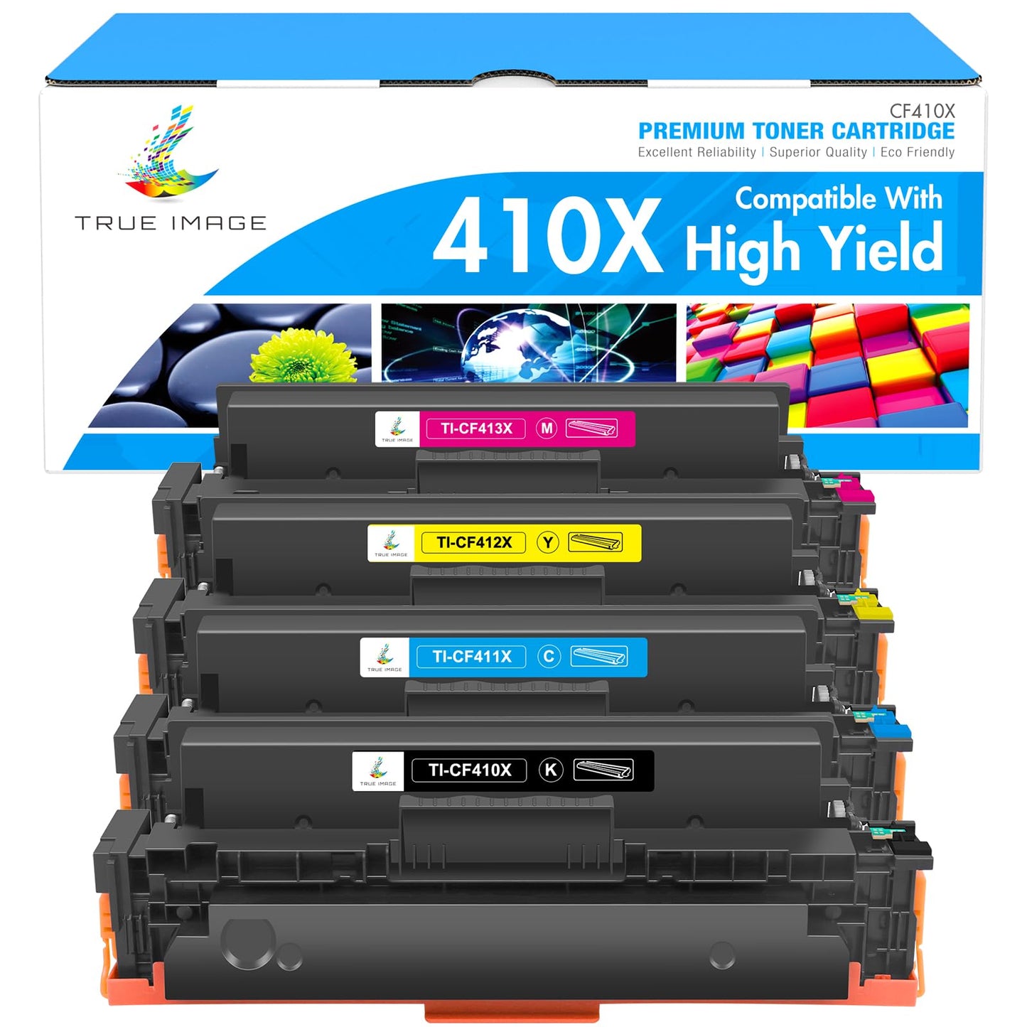 TRUE IMAGE Compatible Toner Cartridge Replacement for HP 410X 410A CF410X CF411X CF412X CF413X to use with Color Laserjet Pro MFP M477fdw M477fdn M477fnw Pro M452dn M452nw M452dw Toner Ink (4 Pack)