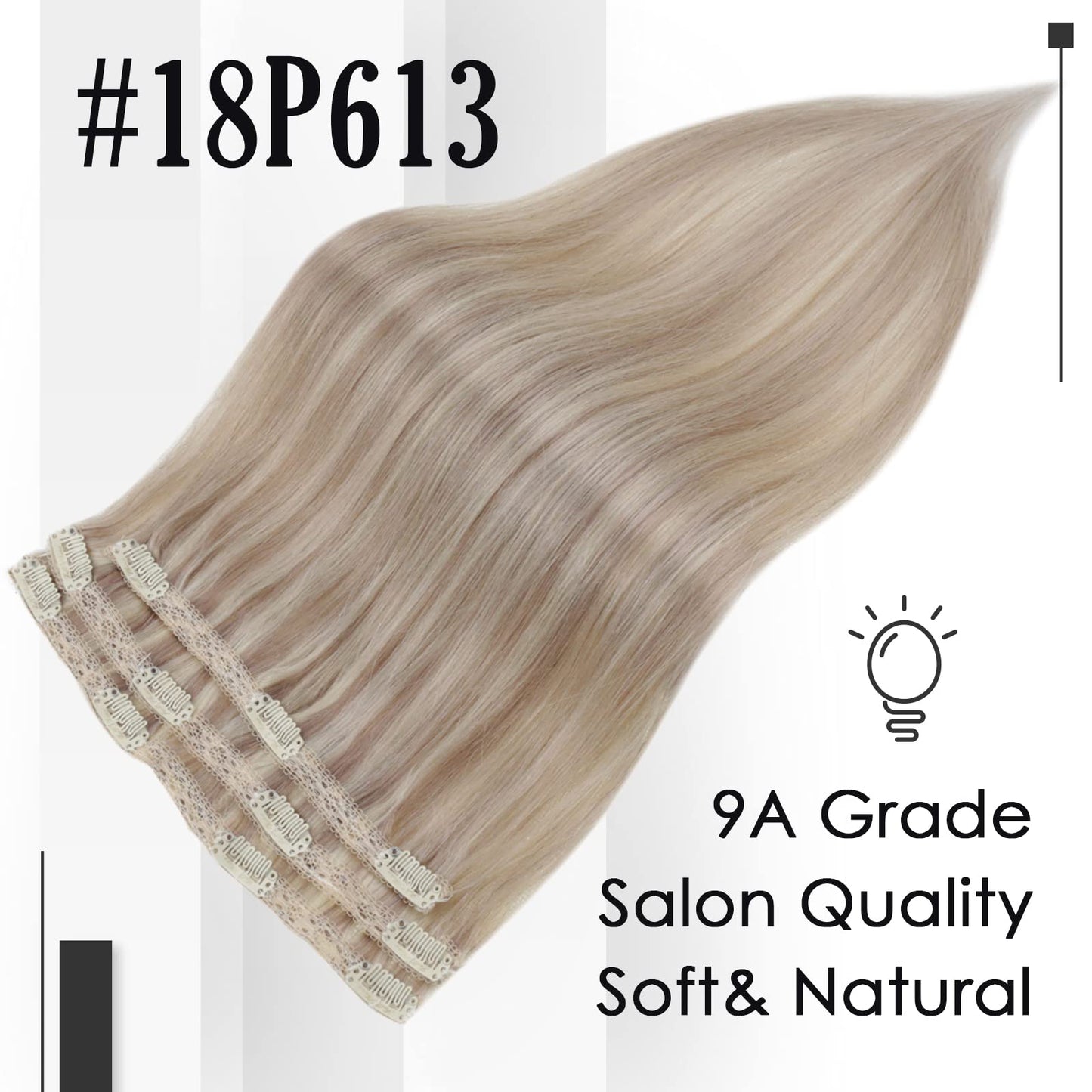 Full Shine Human Hair Clip in Extensions 18 Inch Color 18/613 Highlighted Straight Remy Real Human Hair Extensions for women Lace Clip ins 60 Grams 3 Pieces for Wedding Straight