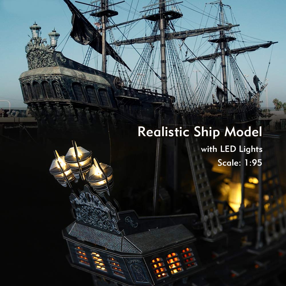 CubicFun 26.6'' LED Pirate Ship 3D Puzzle - Large 3D Puzzles Model Kits for Adults - 340 Pieces
