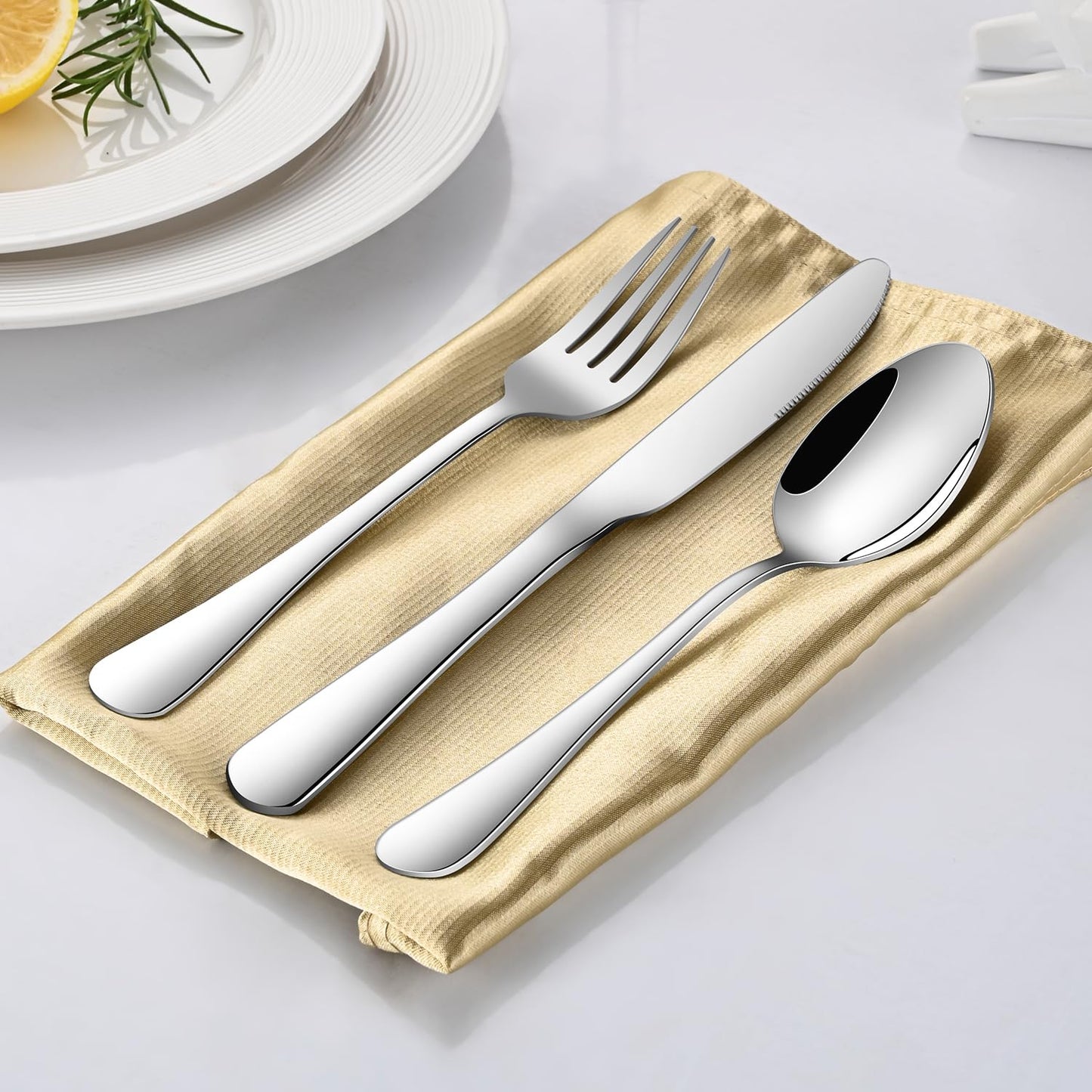 49 Pieces Silverware Sets with Organizer and Steak Knives,Stainless Steel Flatware Sets Service for 8 Person for Home Kitchen,Tableware Cutlery Sets,Includes Knife Spoon and Forks Sets