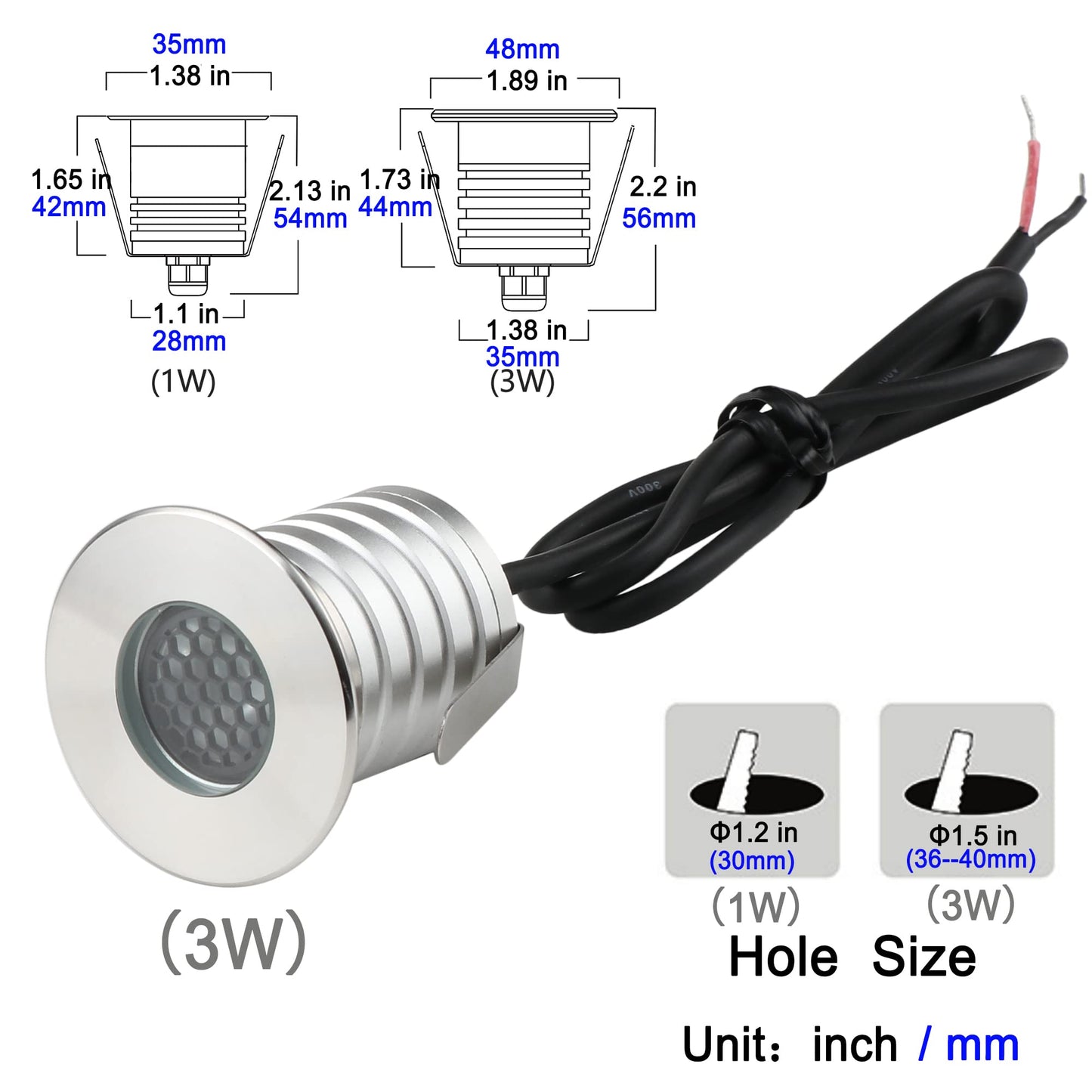 CNBRIGHTER LED In-Ground Well Lights Anti-Glare,3W 12V-24V DC, IP67 Waterproof Recessed Lamp,Buried Underground Outdoor Landscape Lighting,Warm White 3000K(3 Watt)