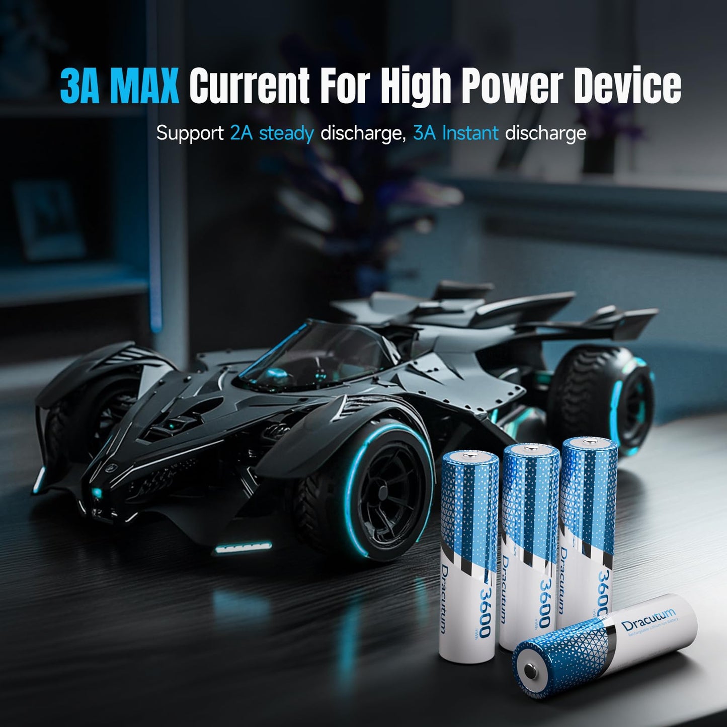 3600mWh Rechargeable Lithium AA Batteries with Charger, 8 Pack 1.5V AA Lithium ion Batteries Long-Lasting, 2000 Cycle Charging Time, 5V/3A High-Speed Charging